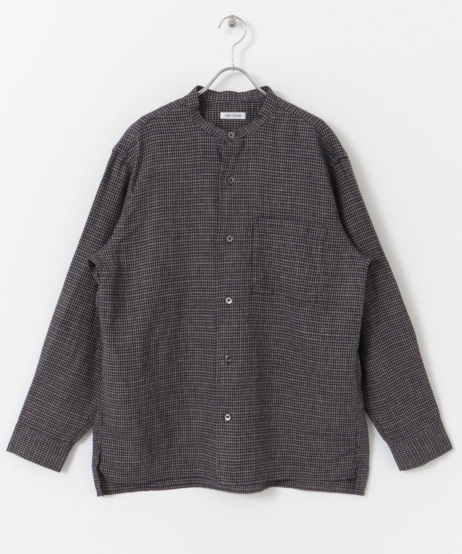 FORK&SPOON　コットンリネンロングスリーブシャツ NAVY CHK 4