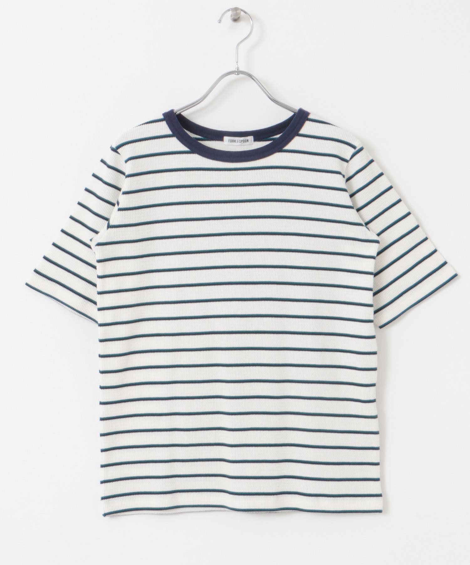 FORK&SPOON　ワッフルジャガードTシャツ NVYxBLU 1