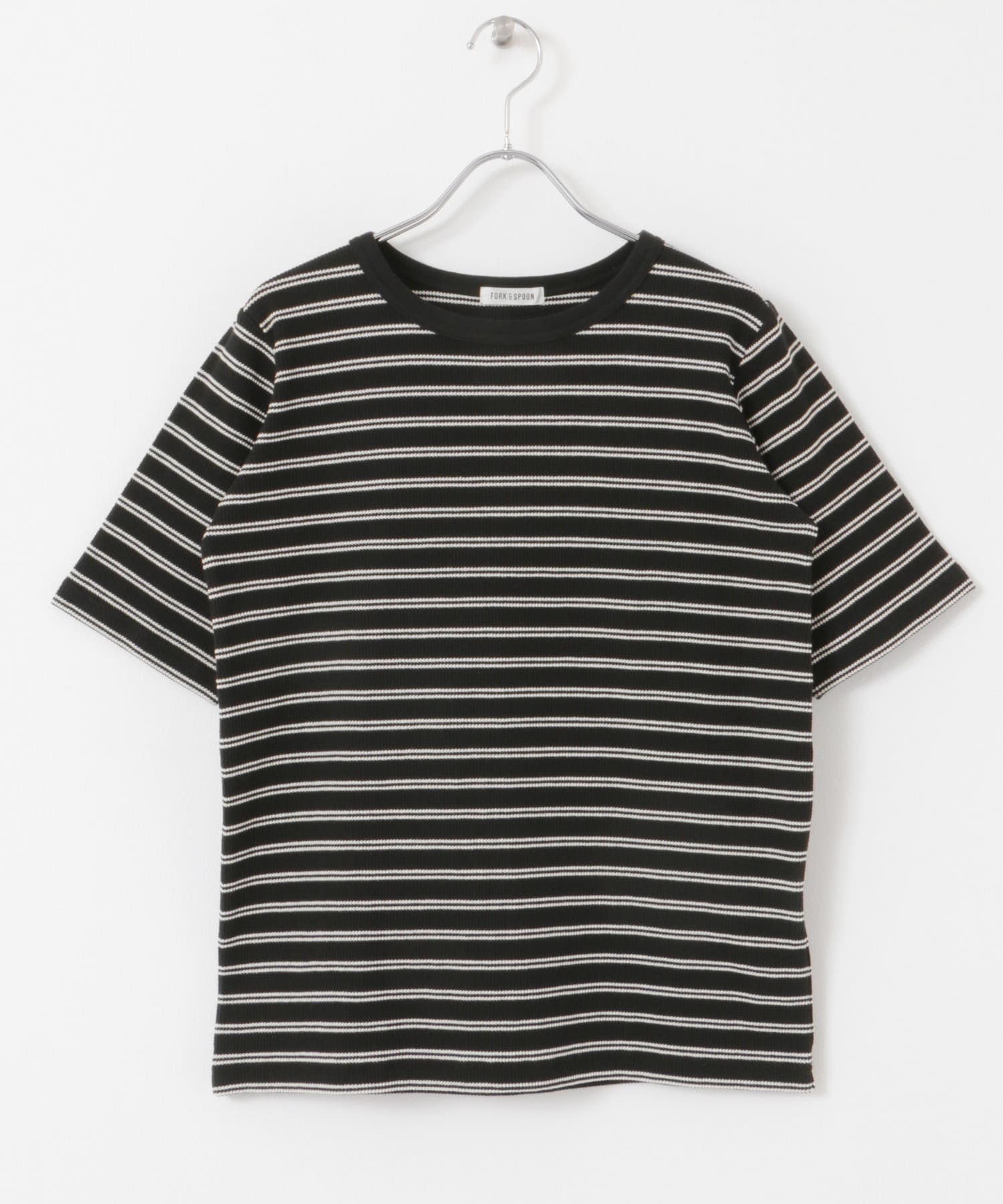 FORK&SPOON　ワッフルジャガードTシャツ BLKxOFF 1