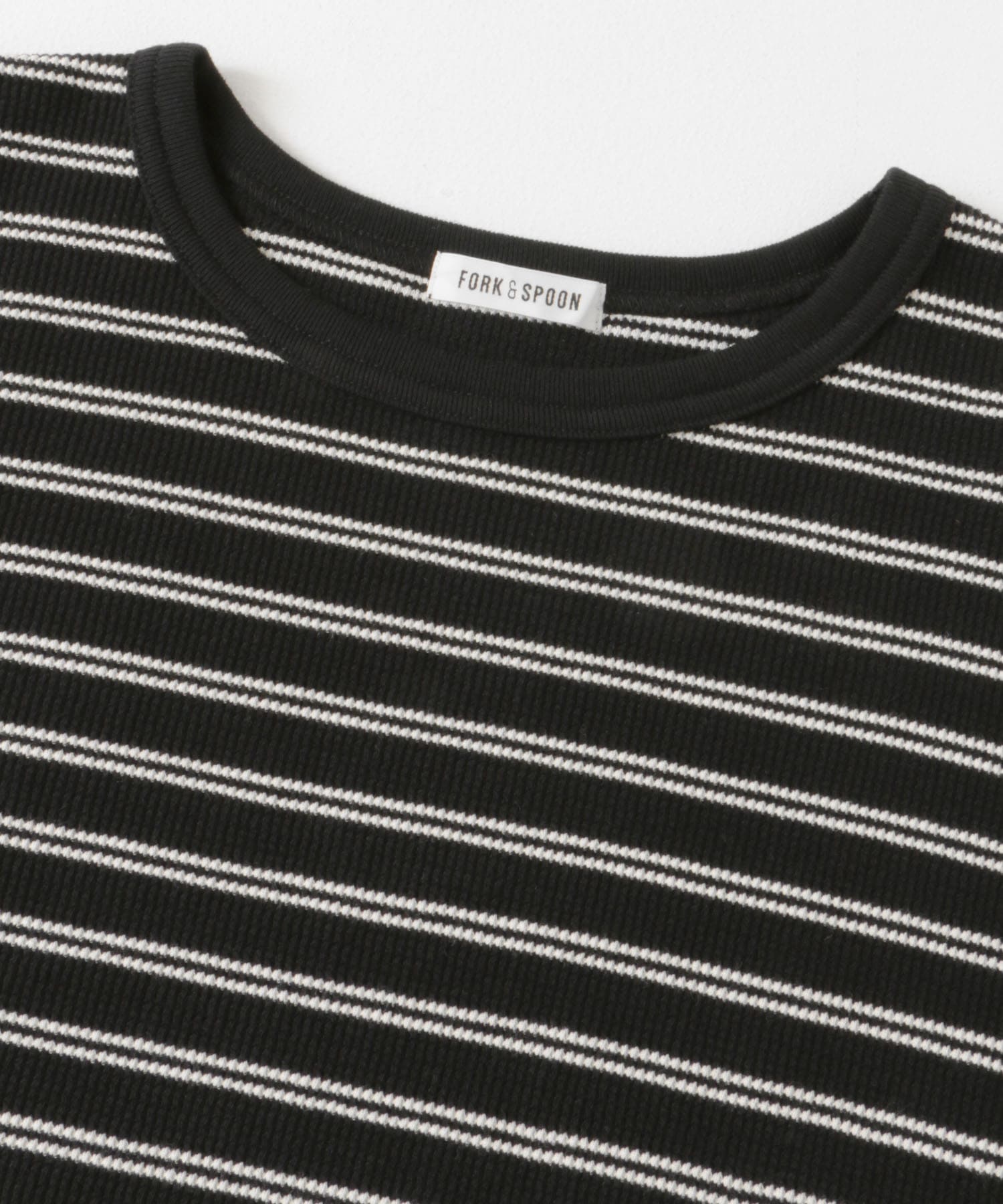 FORK&SPOON　ワッフルジャガードTシャツ BLKxOFF 1