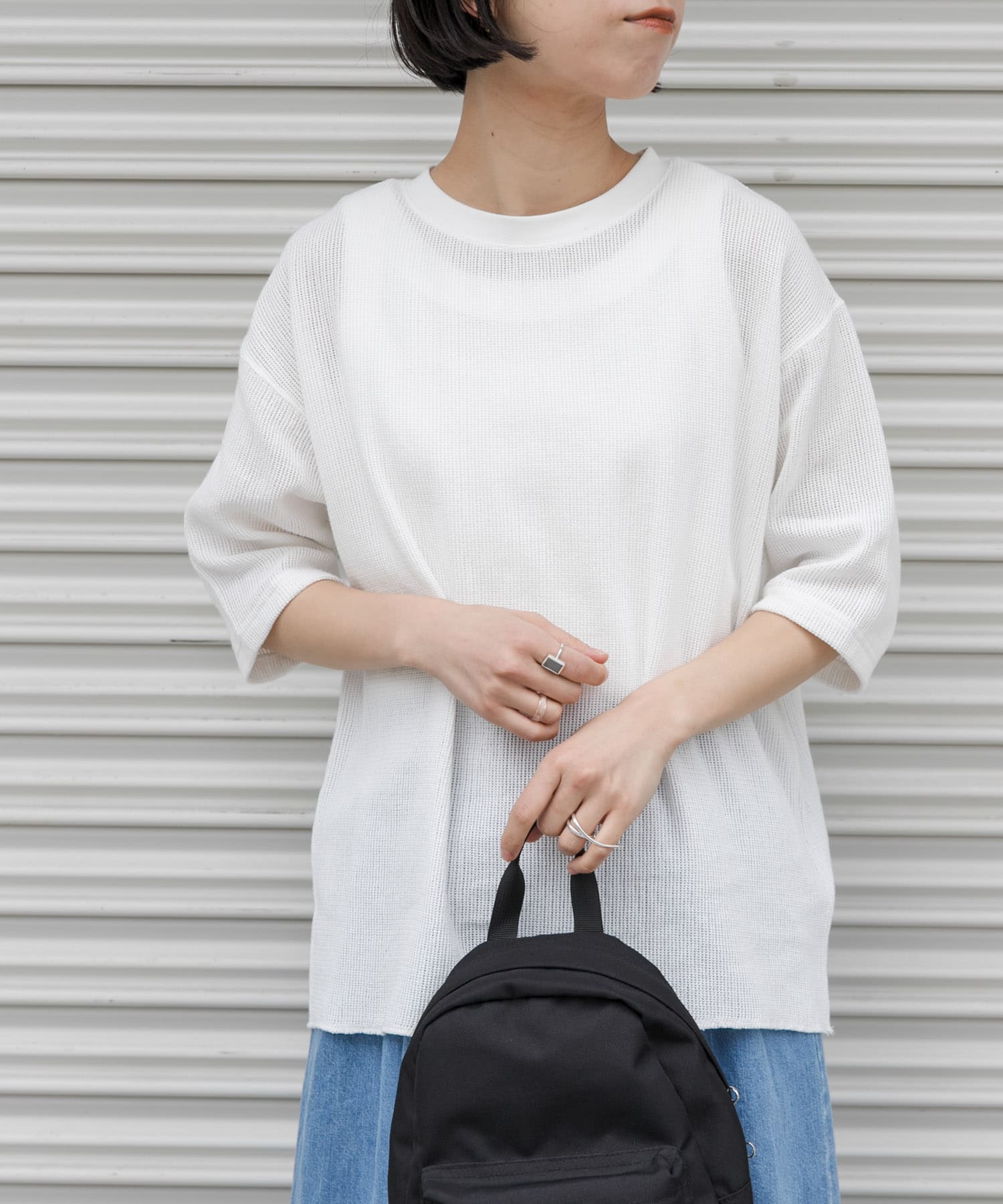 FORK&SPOON　メッシュ5分袖プルオーバー