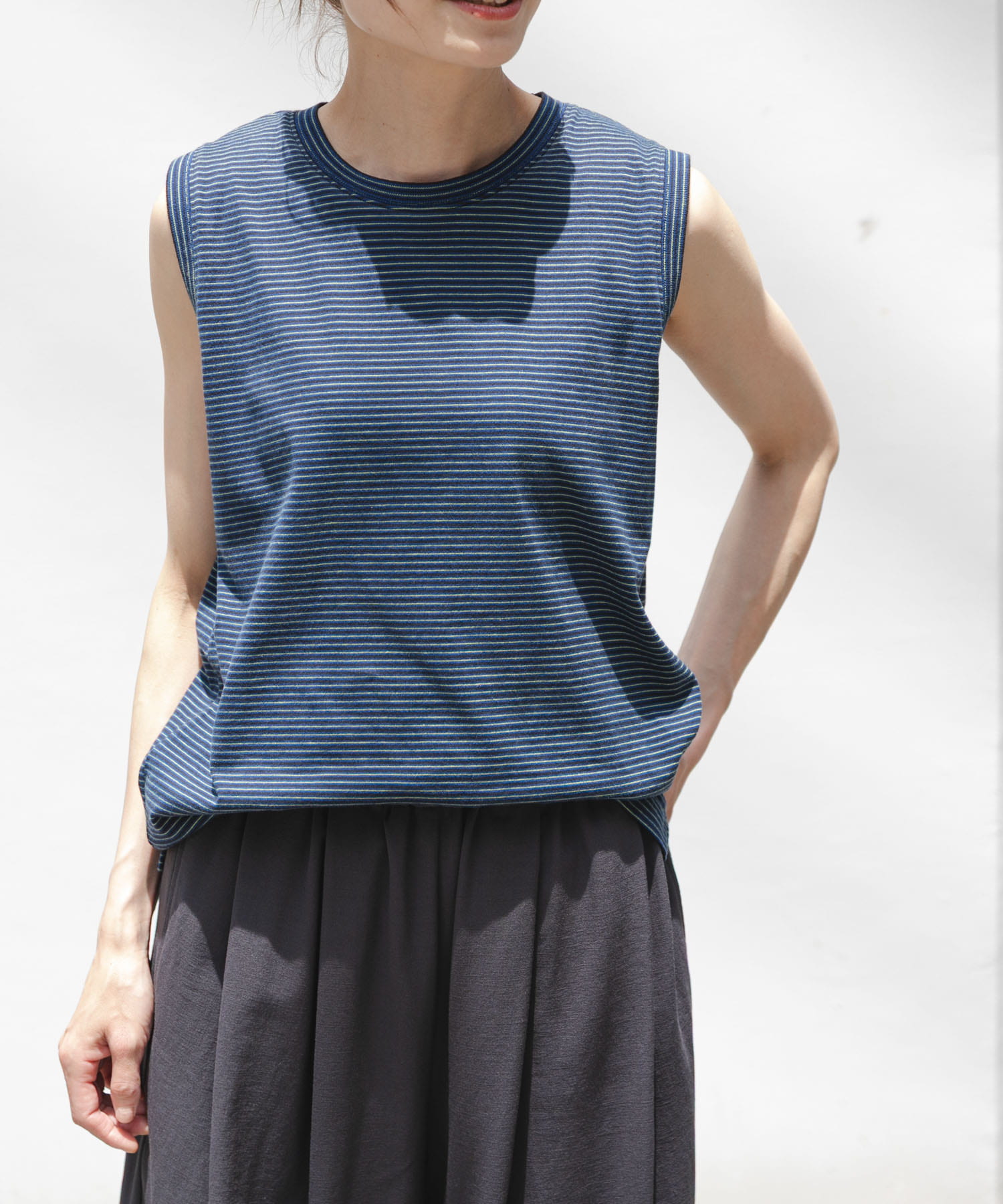 FORK&SPOON　マルチカラーボーダーノースリーブTシャツ