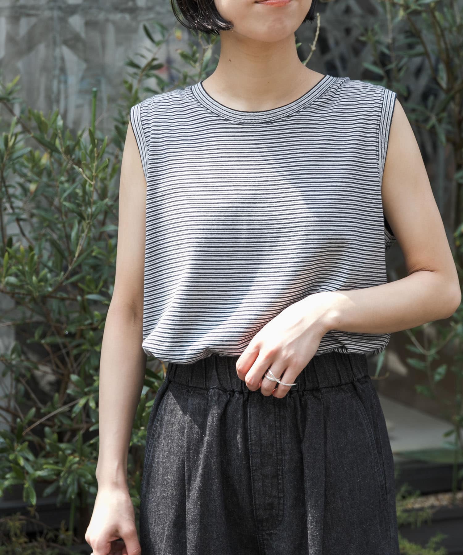 FORK&SPOON　マルチカラーボーダーノースリーブTシャツ