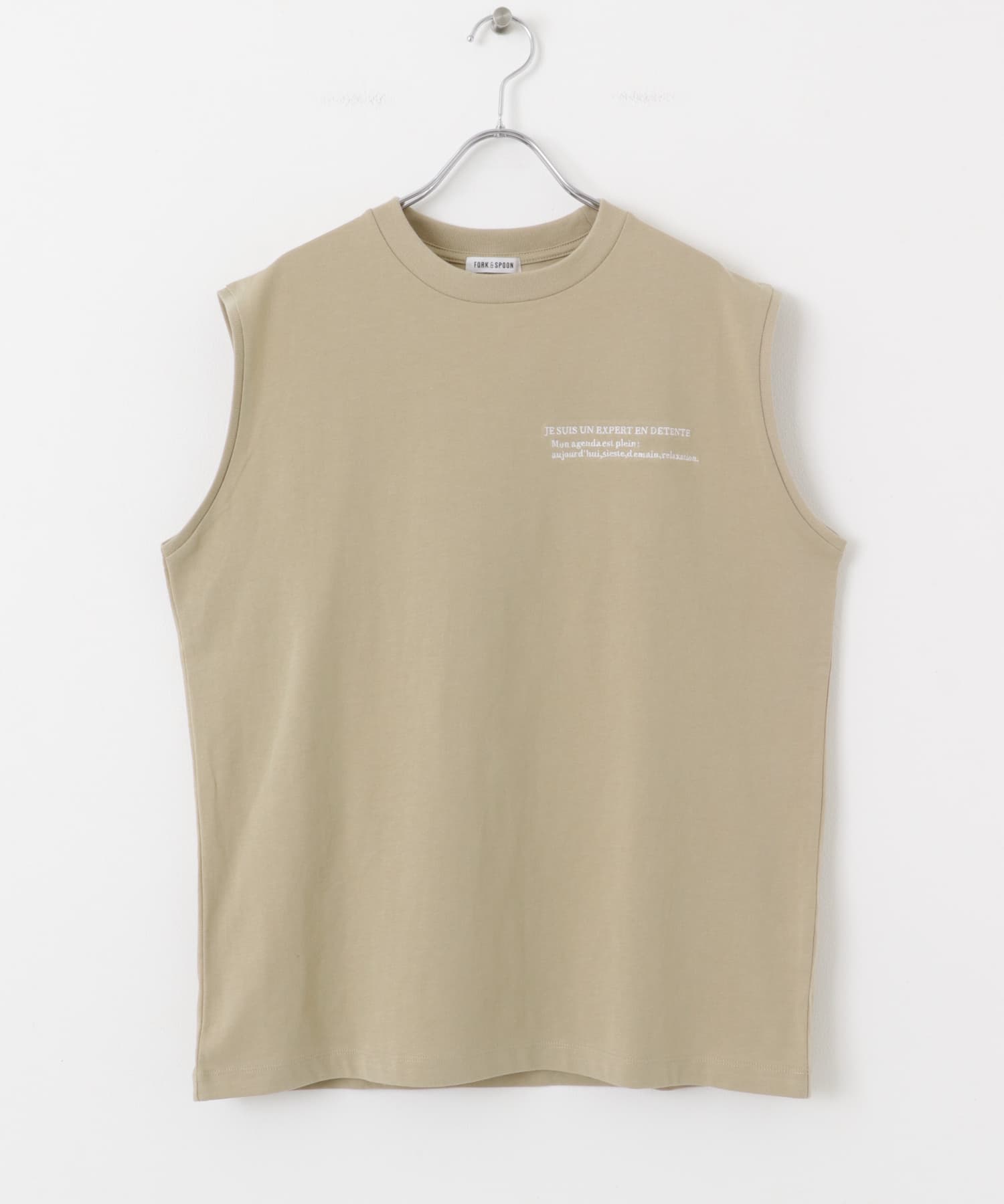 FORK&SPOON　エンブロイダリーノースリーブTシャツ BEIGE 1