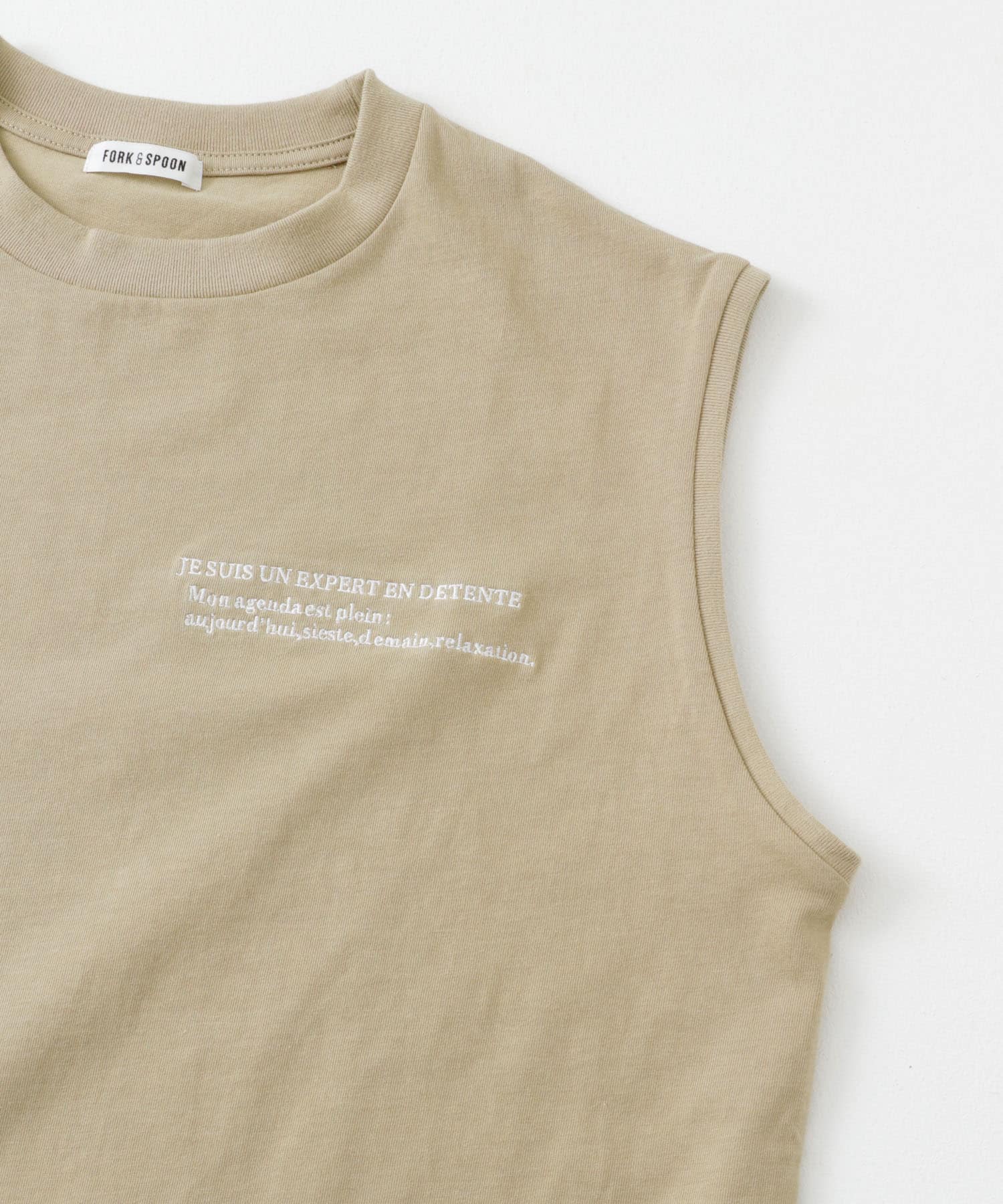 FORK&SPOON　エンブロイダリーノースリーブTシャツ BEIGE 1