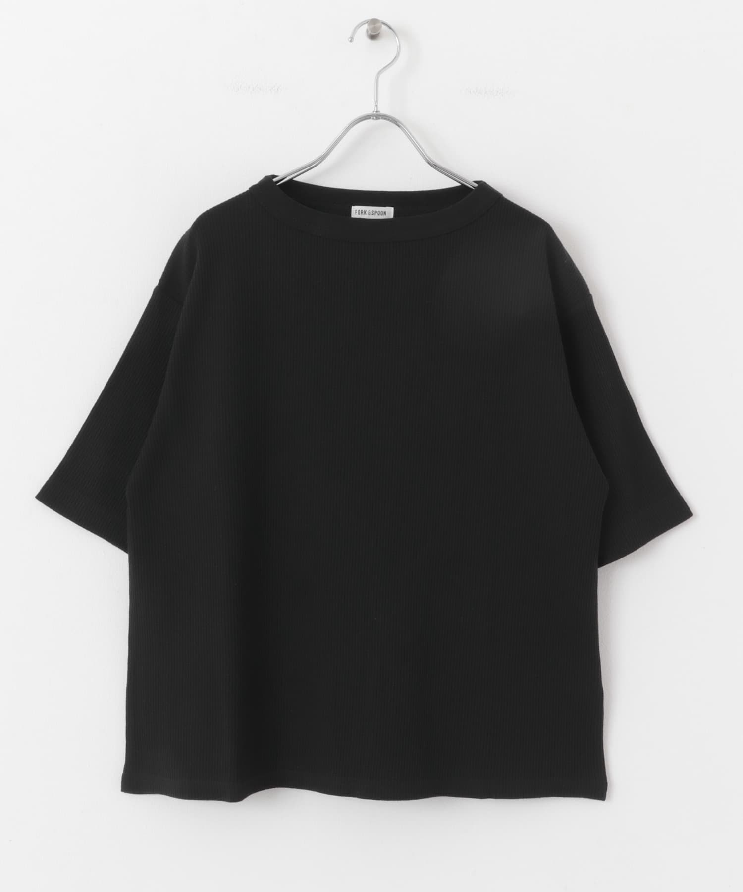 FORK&SPOON　ミニワッフル5分袖Tシャツ BLACK 1
