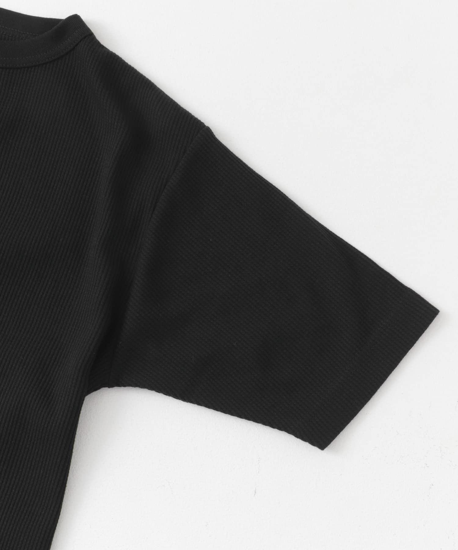 FORK&SPOON　ミニワッフル5分袖Tシャツ BLACK 1
