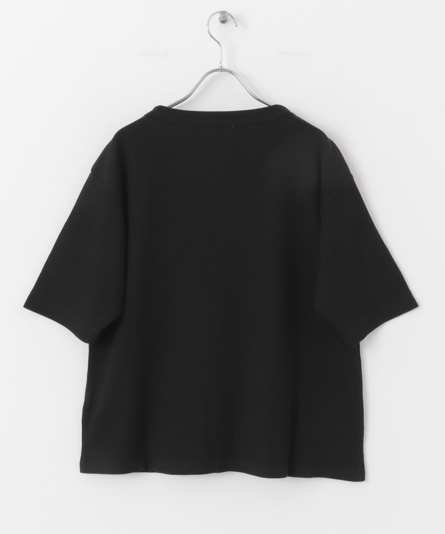 FORK&SPOON　ミニワッフル5分袖Tシャツ BLACK 1