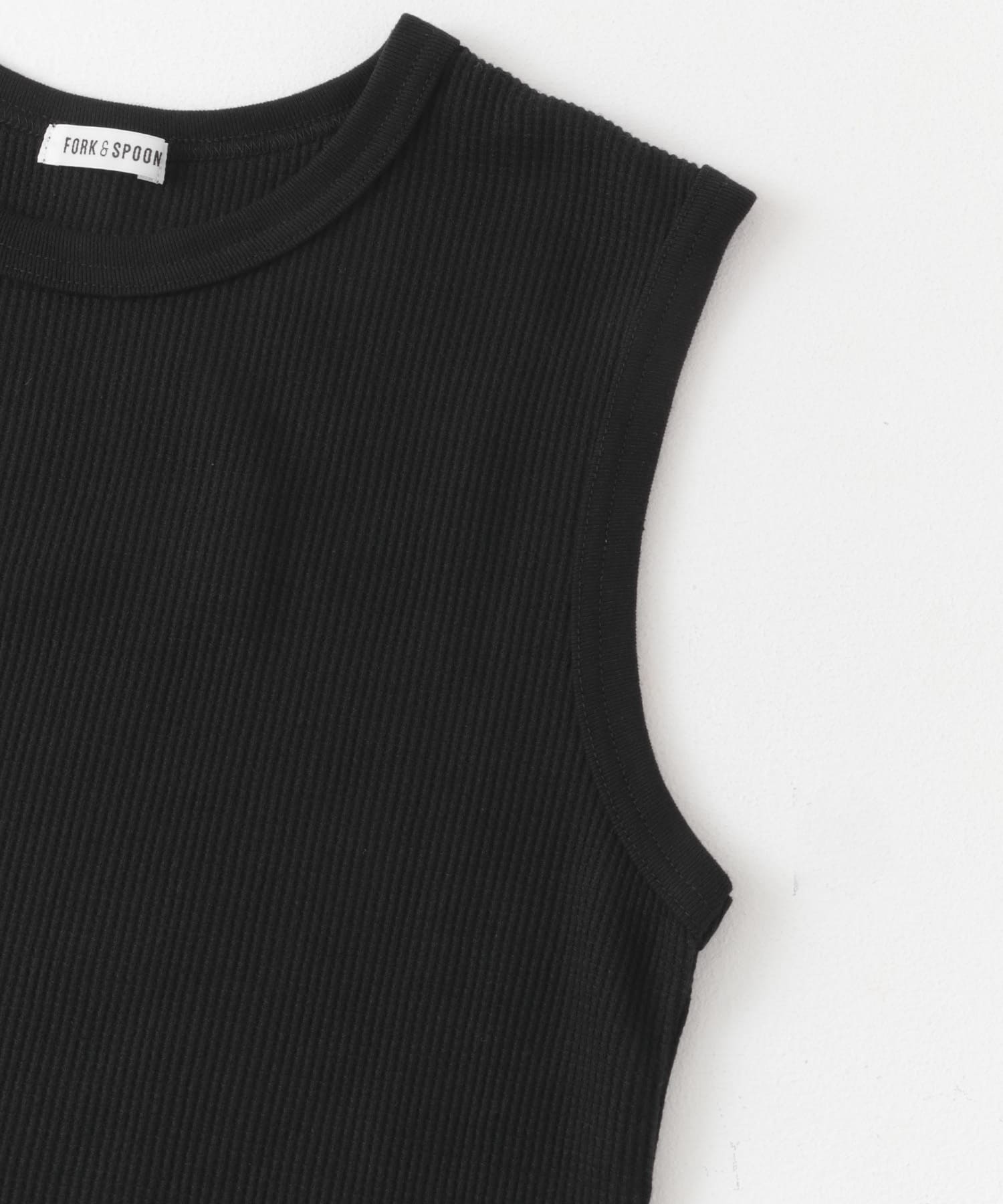 FORK&SPOON　ミニワッフルノースリーブTシャツ BLACK 1