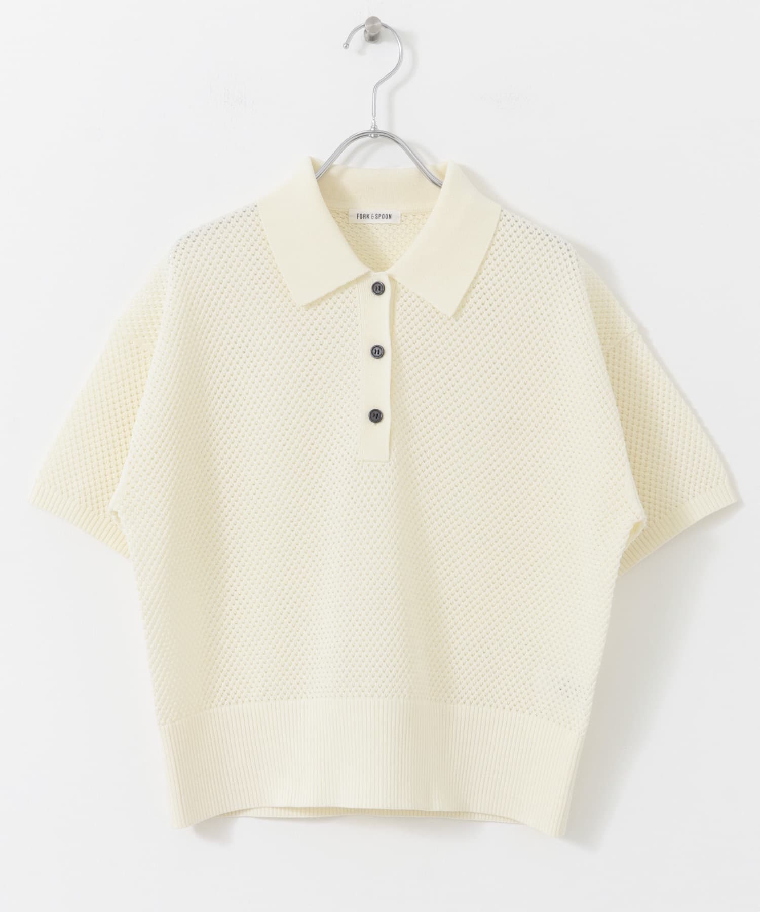 FORK&SPOON　メッシュパターンニットポロシャツ OFF 1