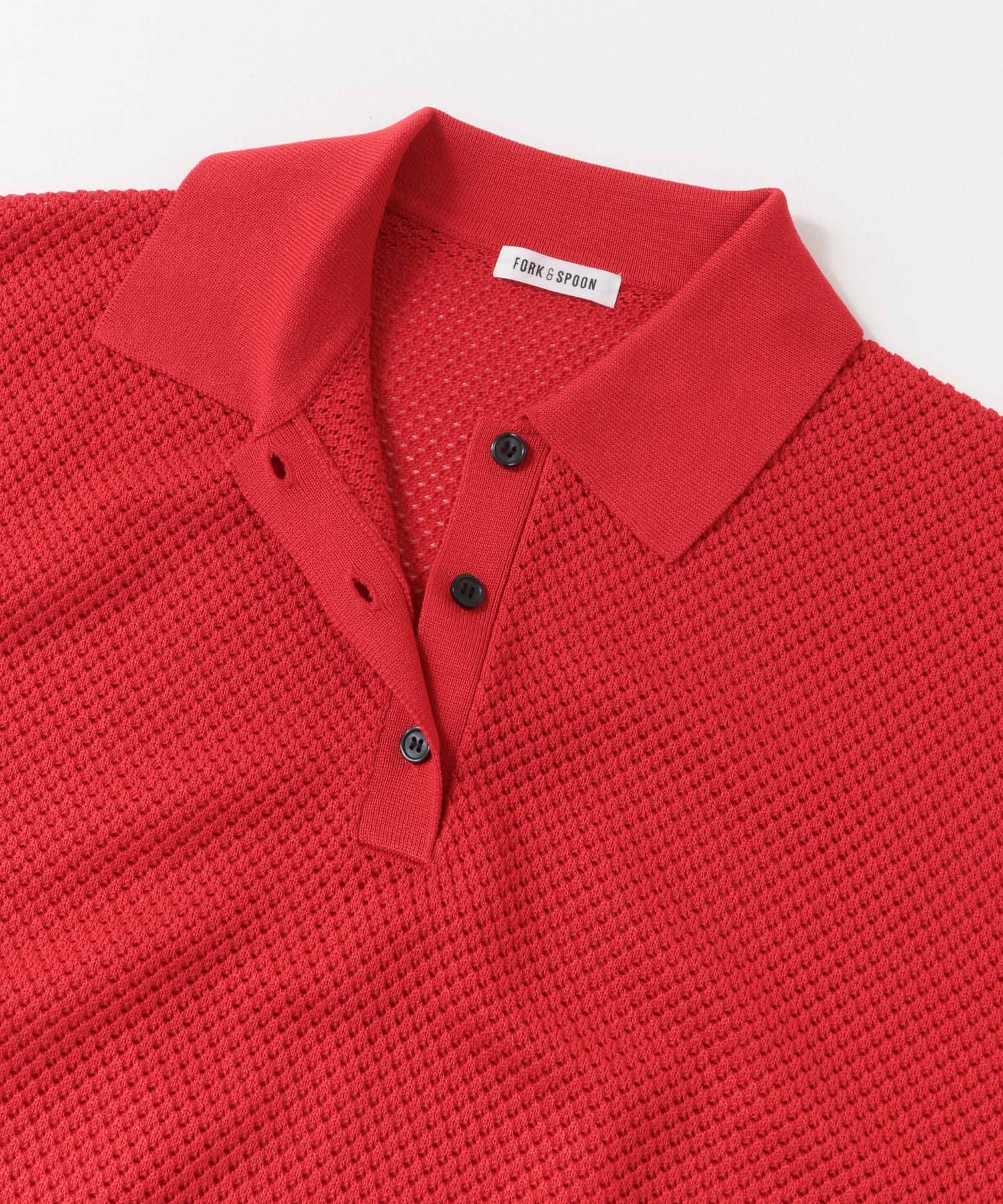 FORK&SPOON メッシュパターンニットポロシャツ(1 RED): トップス