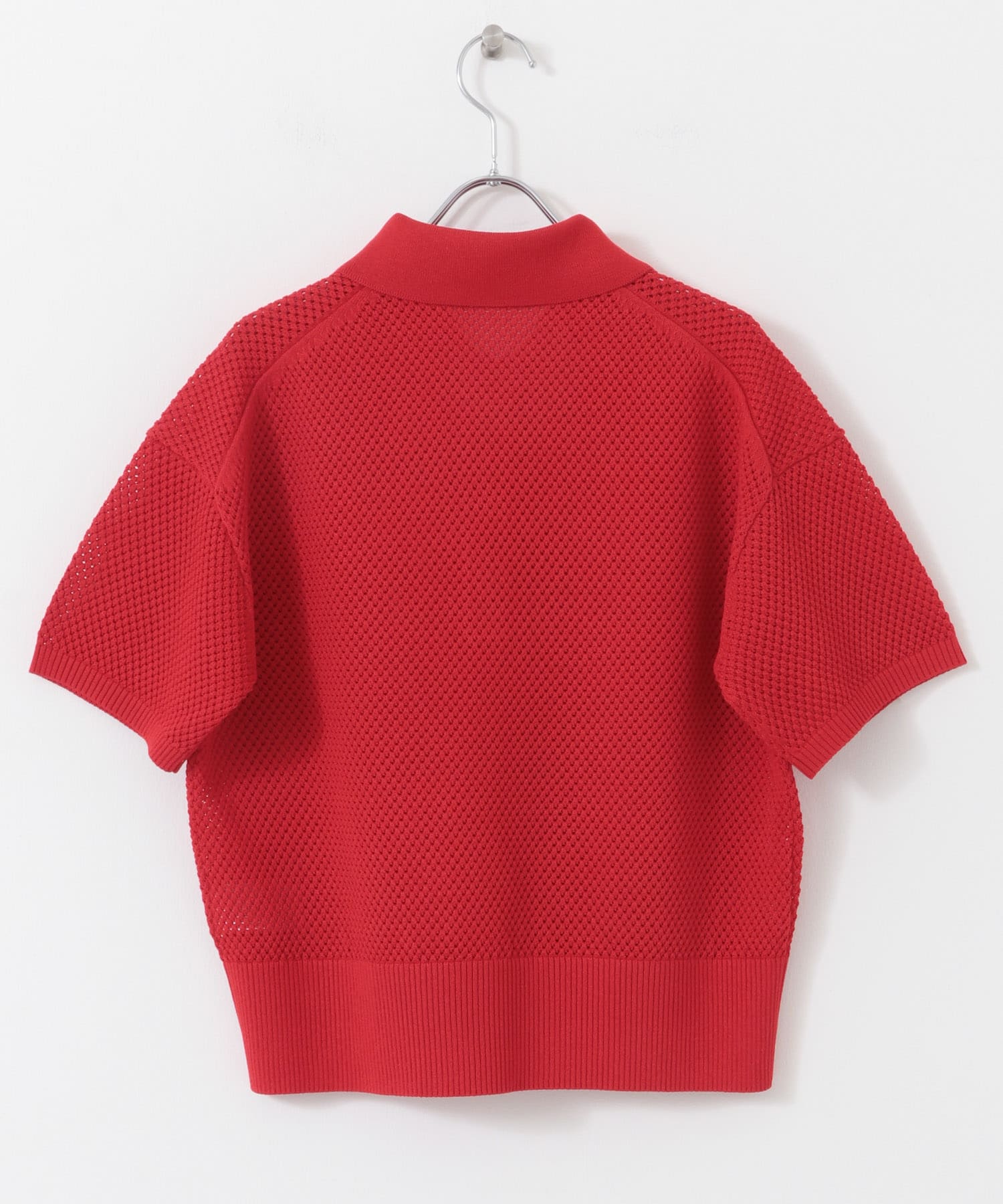 FORK&SPOON　メッシュパターンニットポロシャツ RED 1