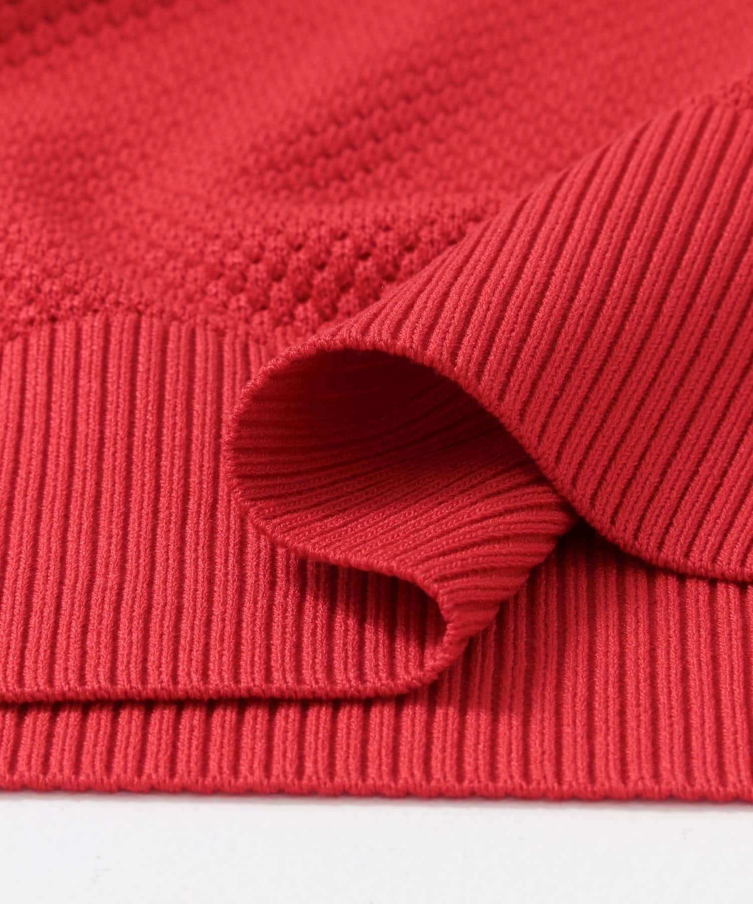 FORK&SPOON　メッシュパターンニットポロシャツ RED 1
