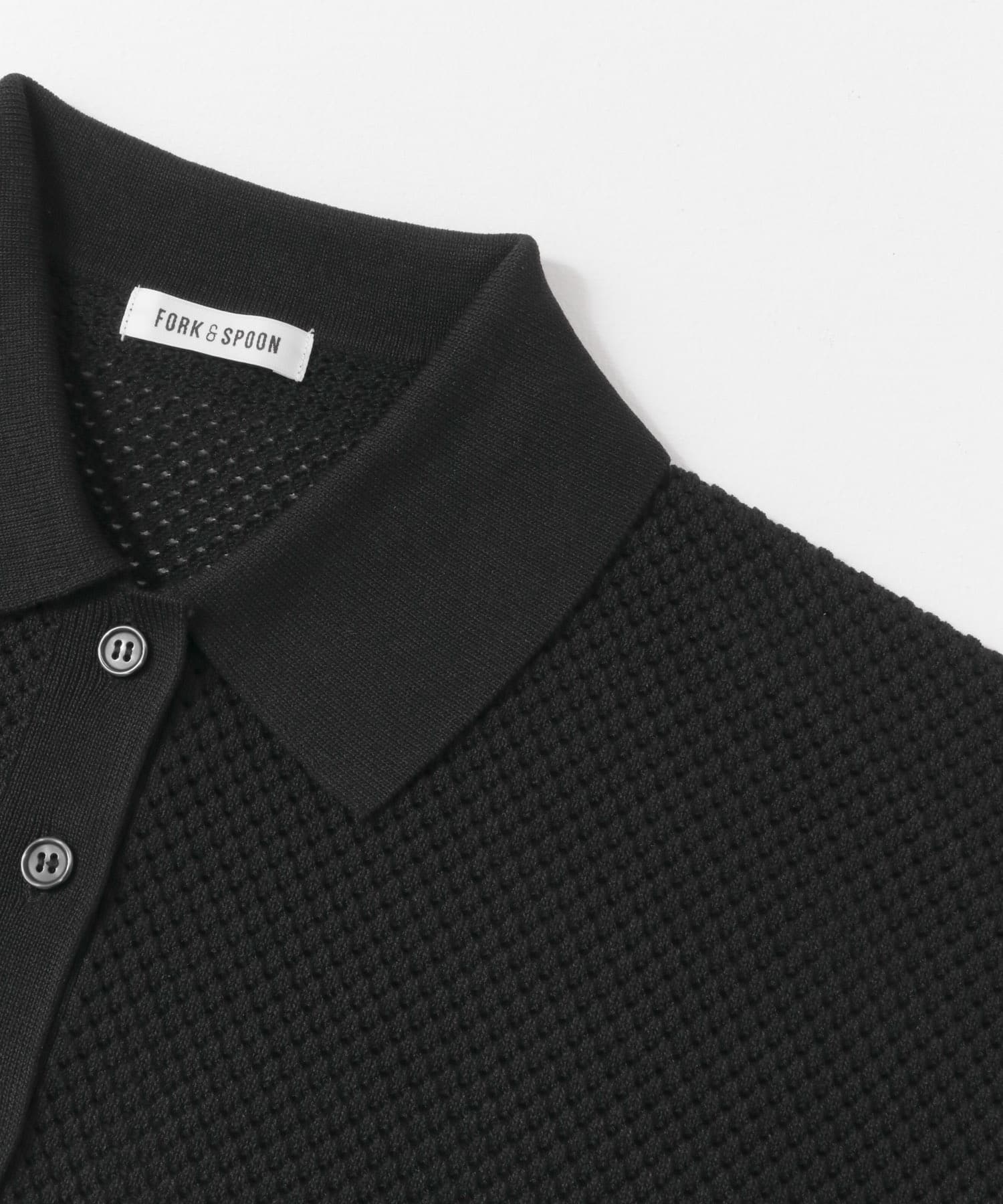 FORK&SPOON　メッシュパターンニットポロシャツ BLACK 1