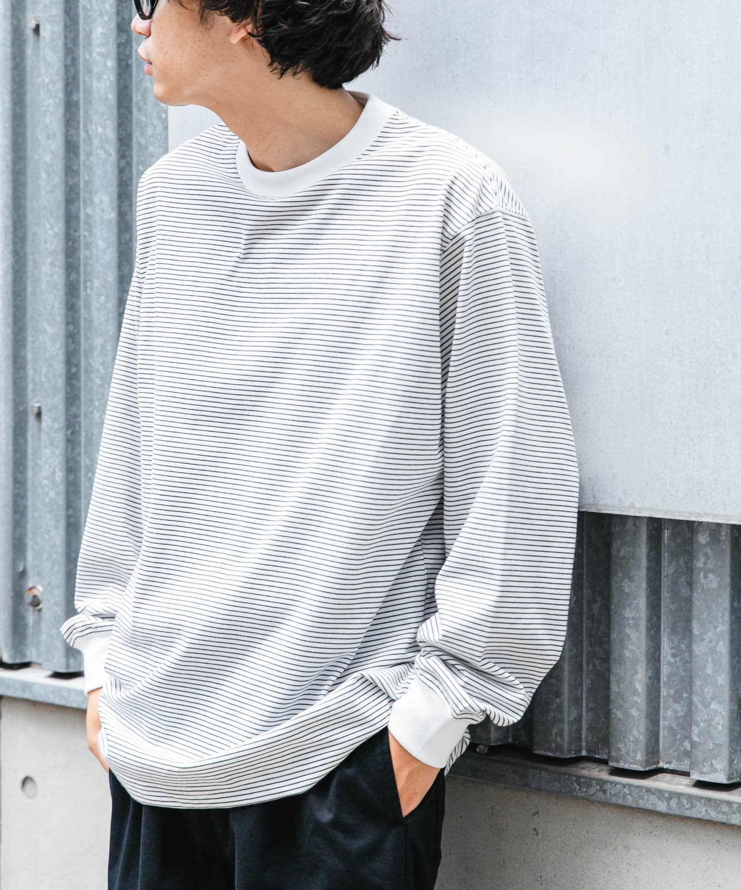 FORK&SPOON　プレーティングボーダーロングスリーブTシャツ