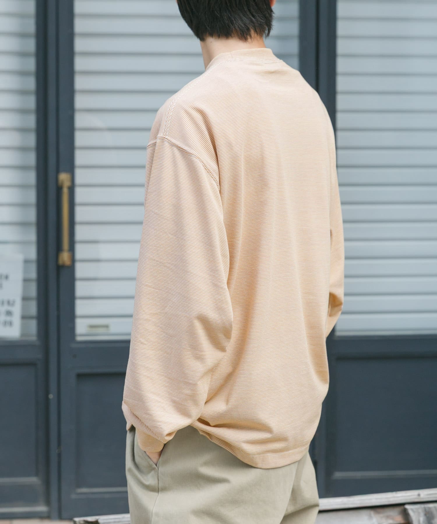 FORK&SPOON CAVEボーダーロングスリーブTシャツ(4 BEIGExOFF