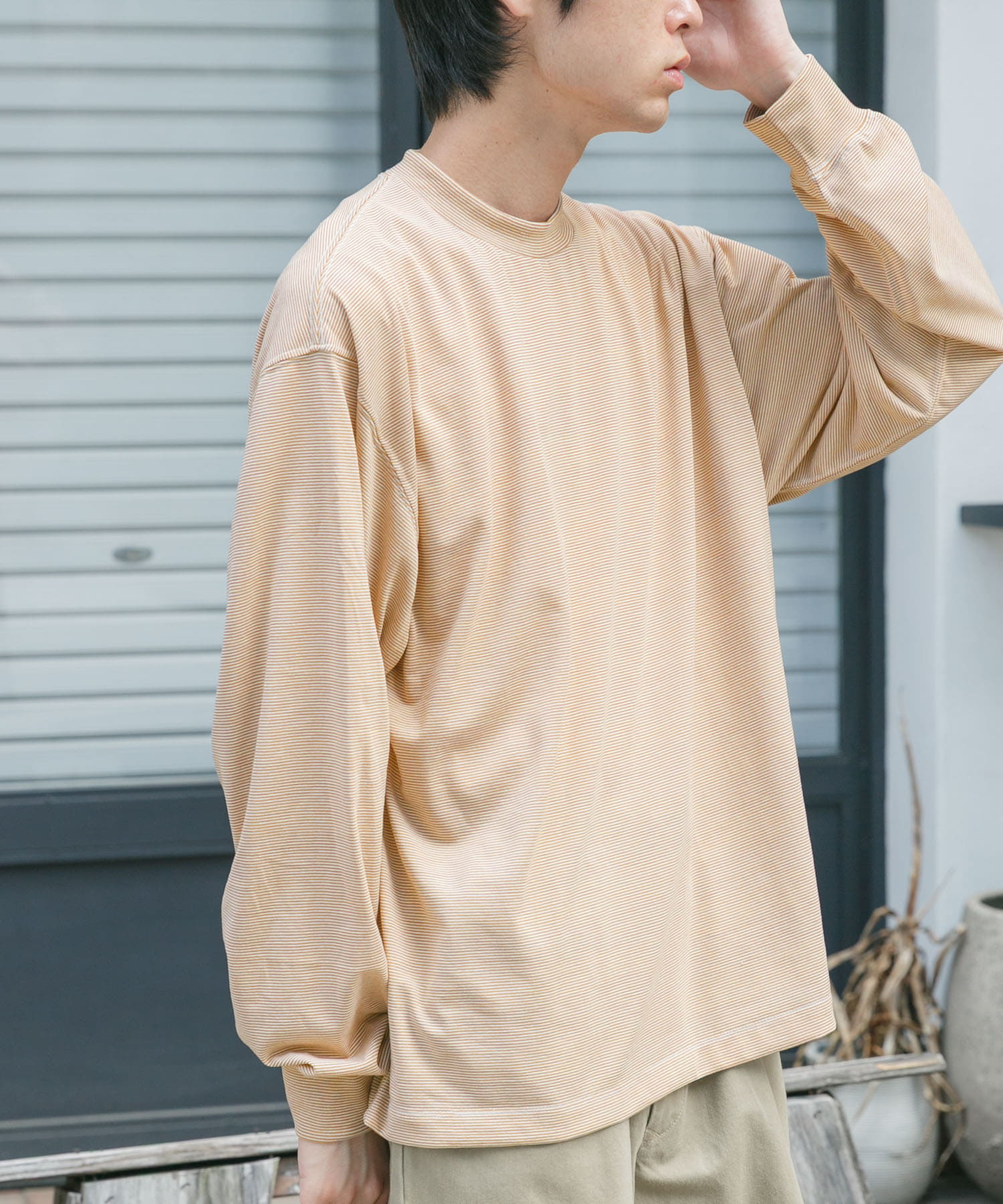 FORK&SPOON CAVEボーダーロングスリーブTシャツ(4 BEIGExOFF