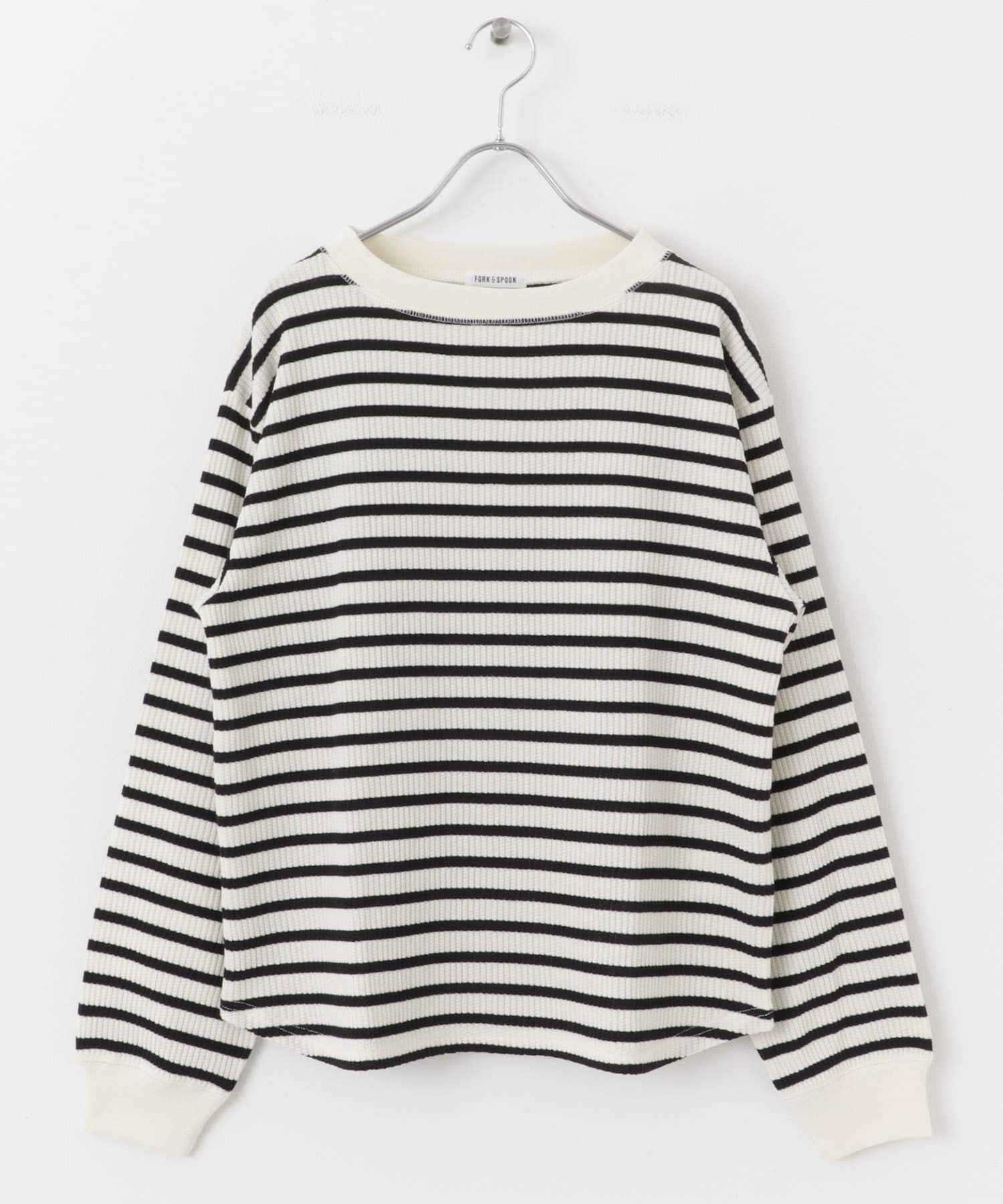 FORK&SPOON　変形ワッフルロングスリーブTシャツ IVOxBLK 1
