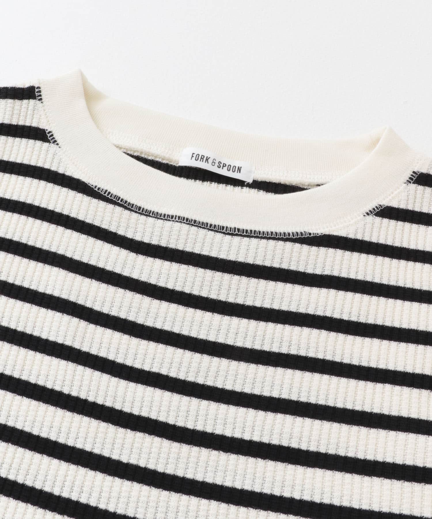 FORK&SPOON　変形ワッフルロングスリーブTシャツ IVOxBLK 1