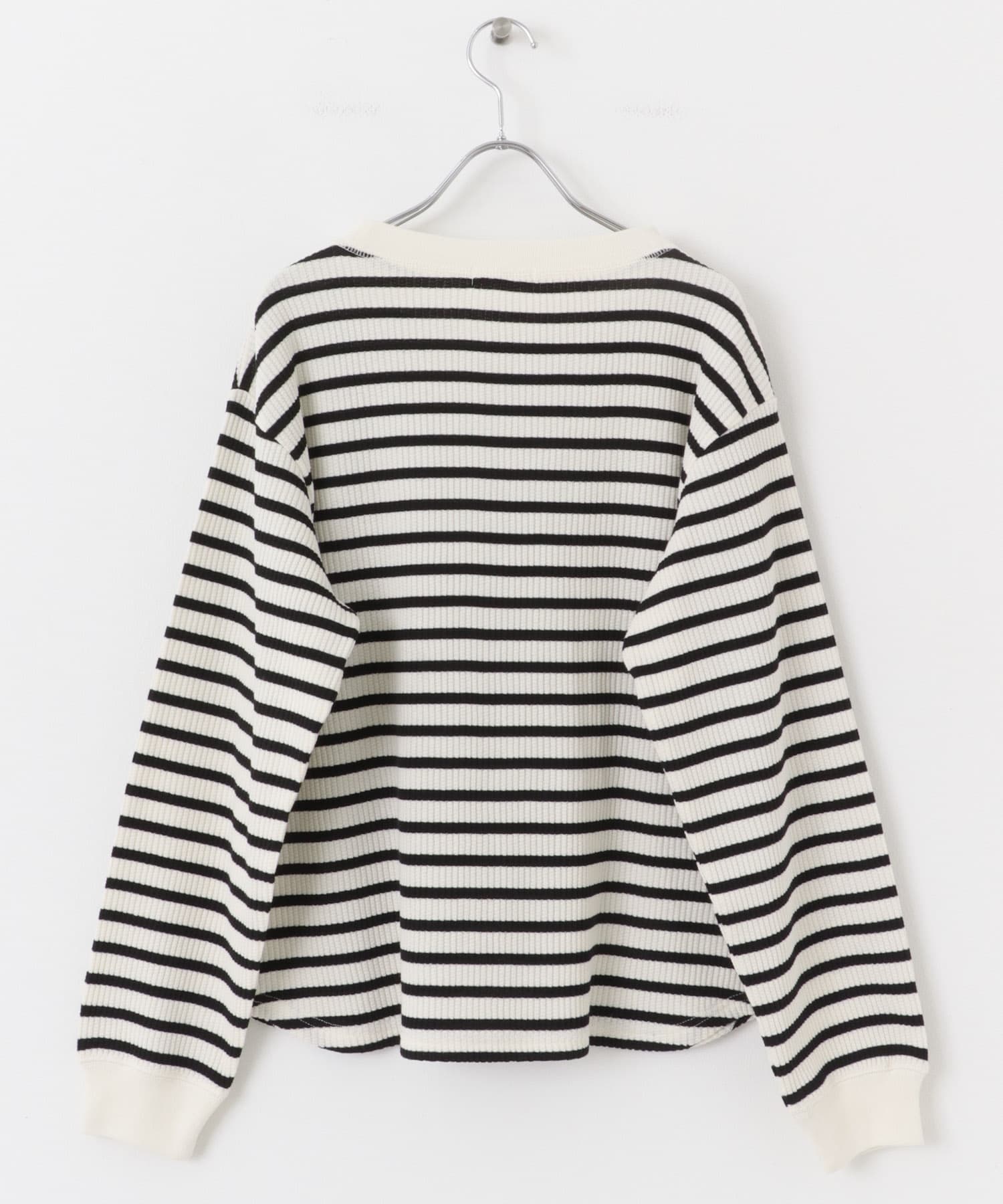 FORK&SPOON　変形ワッフルロングスリーブTシャツ IVOxBLK 1