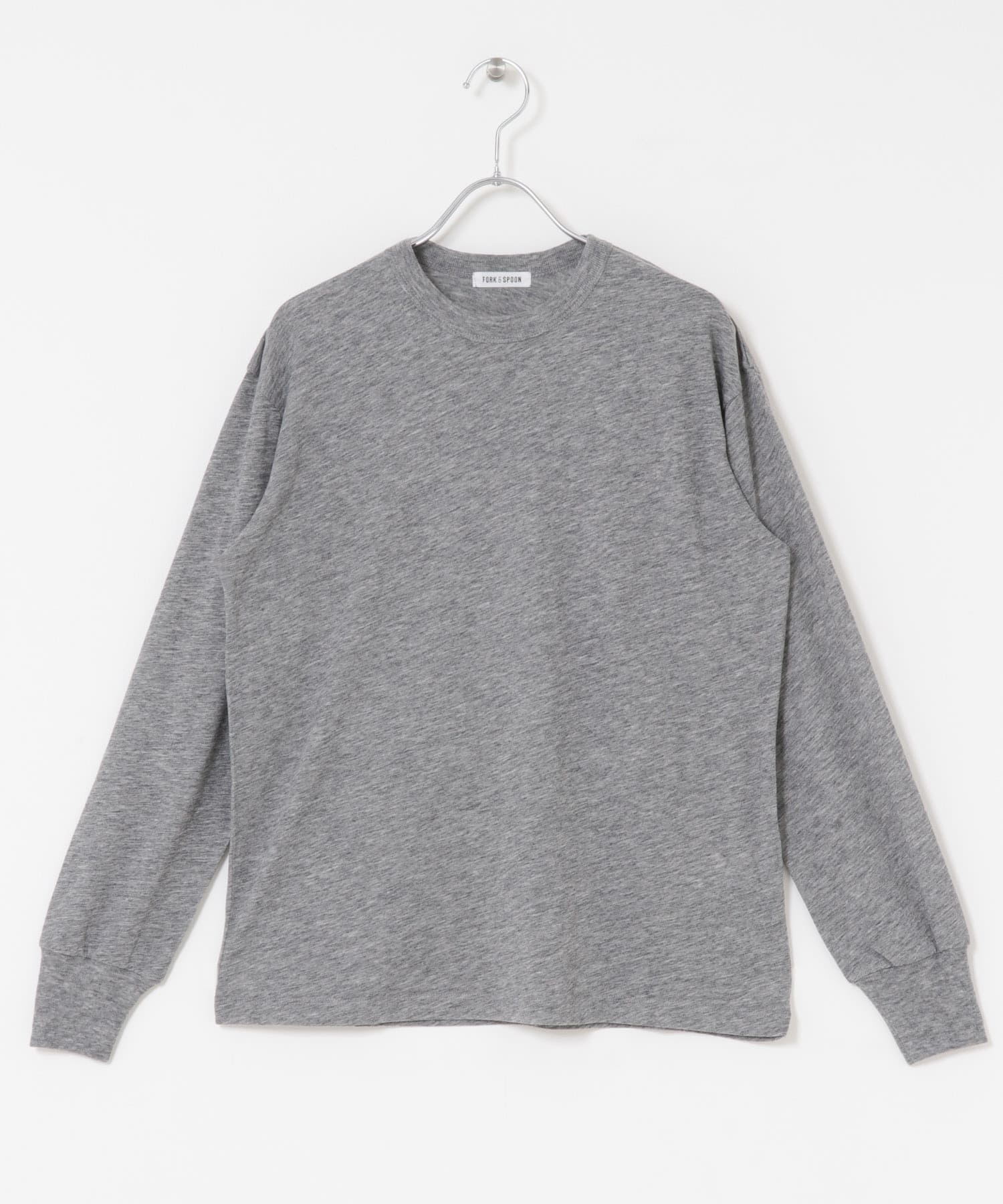 FORK&SPOON　ウール混クルーネックカットソー TOP GRAY 1