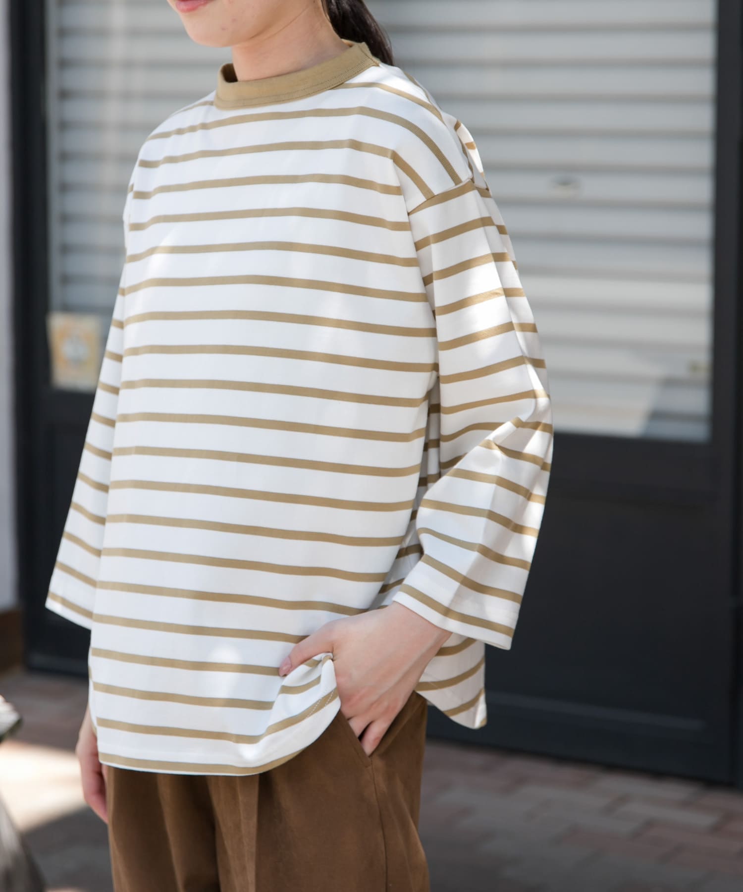 FORK&SPOON　ボトルネック8分袖Tシャツ