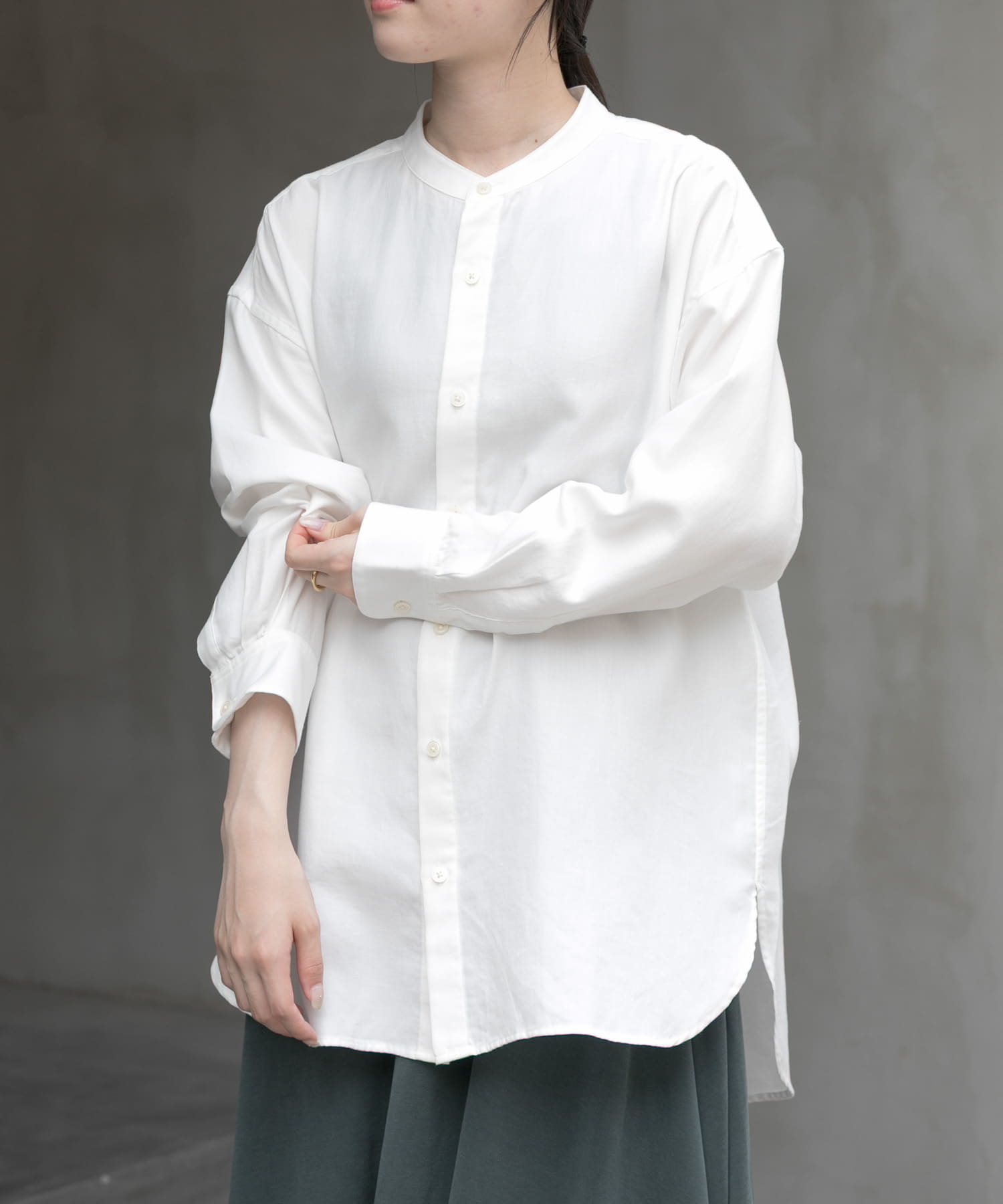 つばきゆ【美品】ヨンファ YONFA オーガンジーダブルシャツバンドカラー 新品未使用】YONFA ヨンファ バンドカラーシャツの通販 by ば