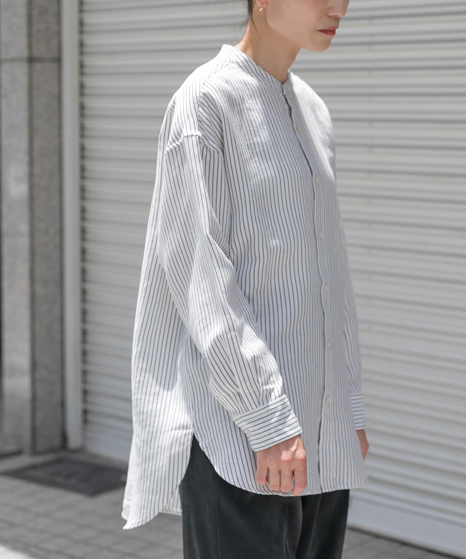 FORK&SPOON　バンドカラーダブルクロスシャツ