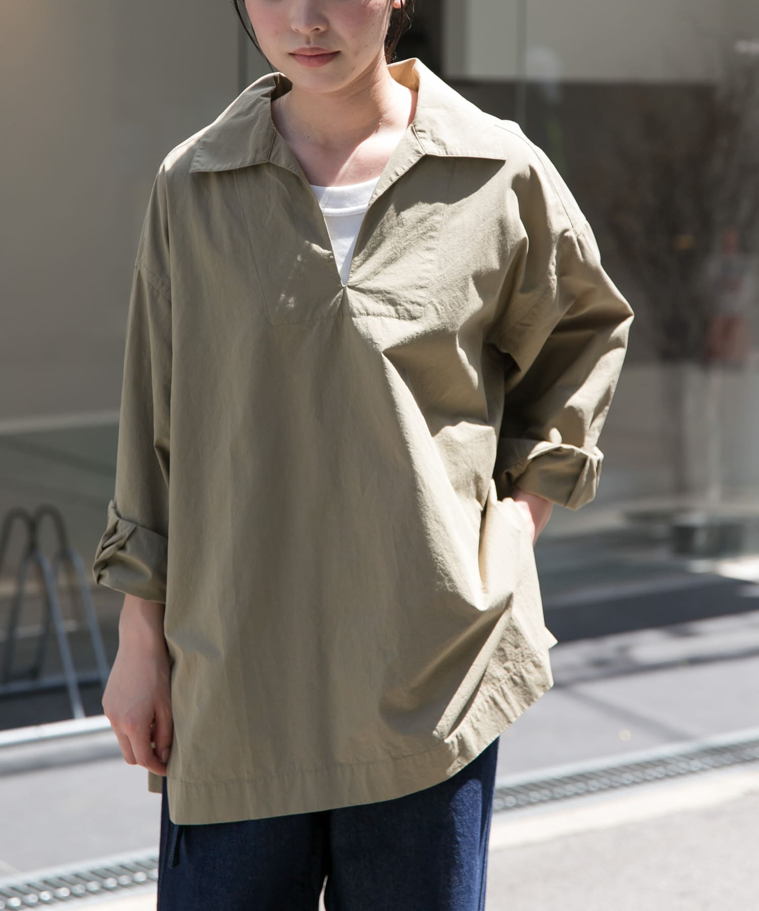 FORK&SPOON　スキッパーロングシャツ