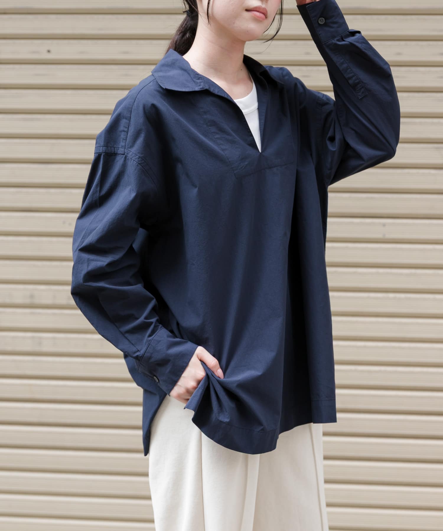 FORK&SPOON　スキッパーロングシャツ