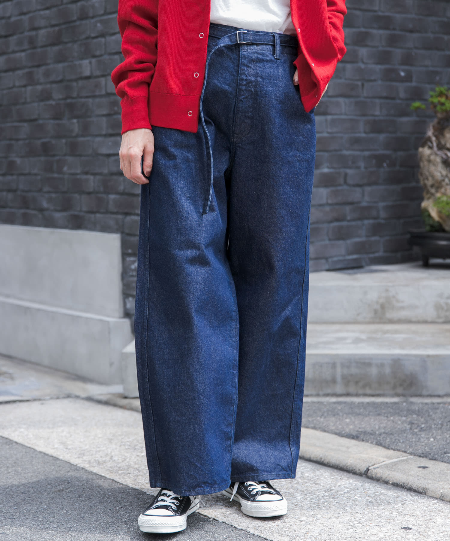 FORK&SPOON JFデニムベルトセットルーズパンツ(1 ONEWASH): ボトム