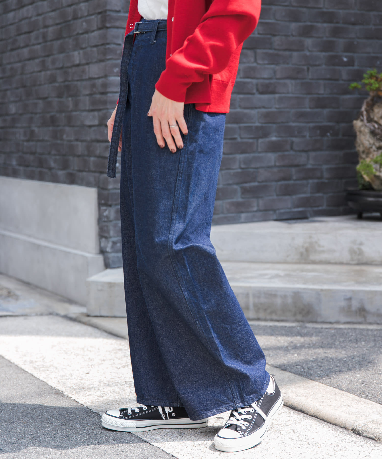 FORK&SPOON JFデニムベルトセットルーズパンツ(1 ONEWASH): ボトム