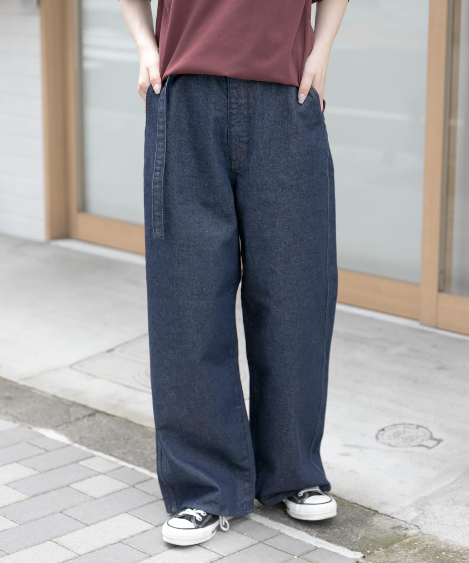 FORK&SPOON JFデニムベルトセットルーズパンツ(1 ONEWASH): ボトム