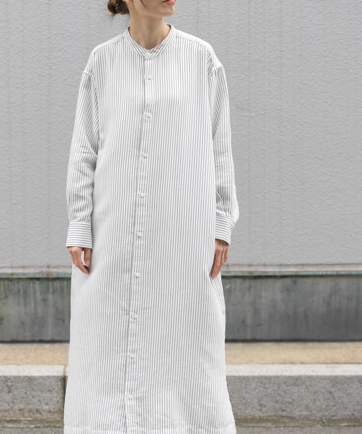 FORK&SPOON　バンドカラーダブルクロスシャツワンピース