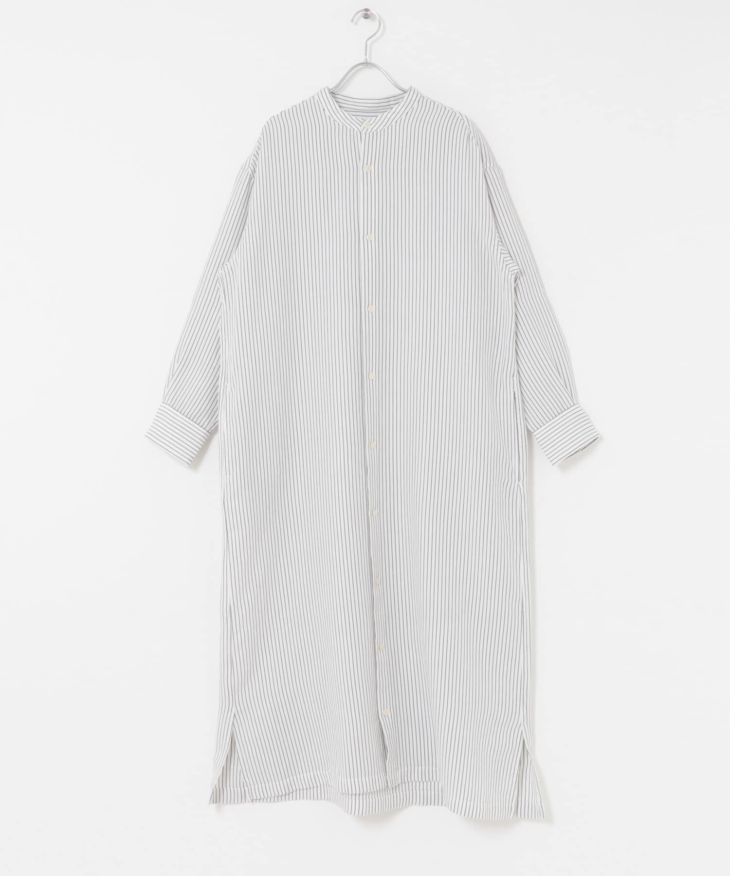 FORK&SPOON　バンドカラーダブルクロスシャツワンピース STRIPE 1