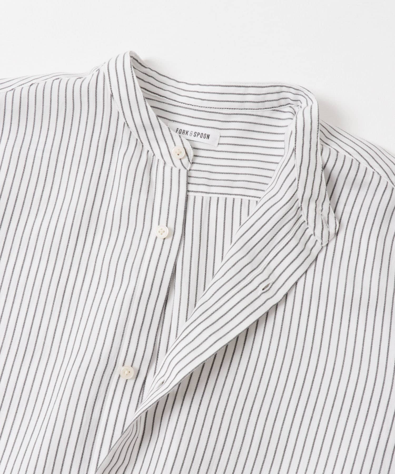 FORK&SPOON　バンドカラーダブルクロスシャツワンピース STRIPE 1