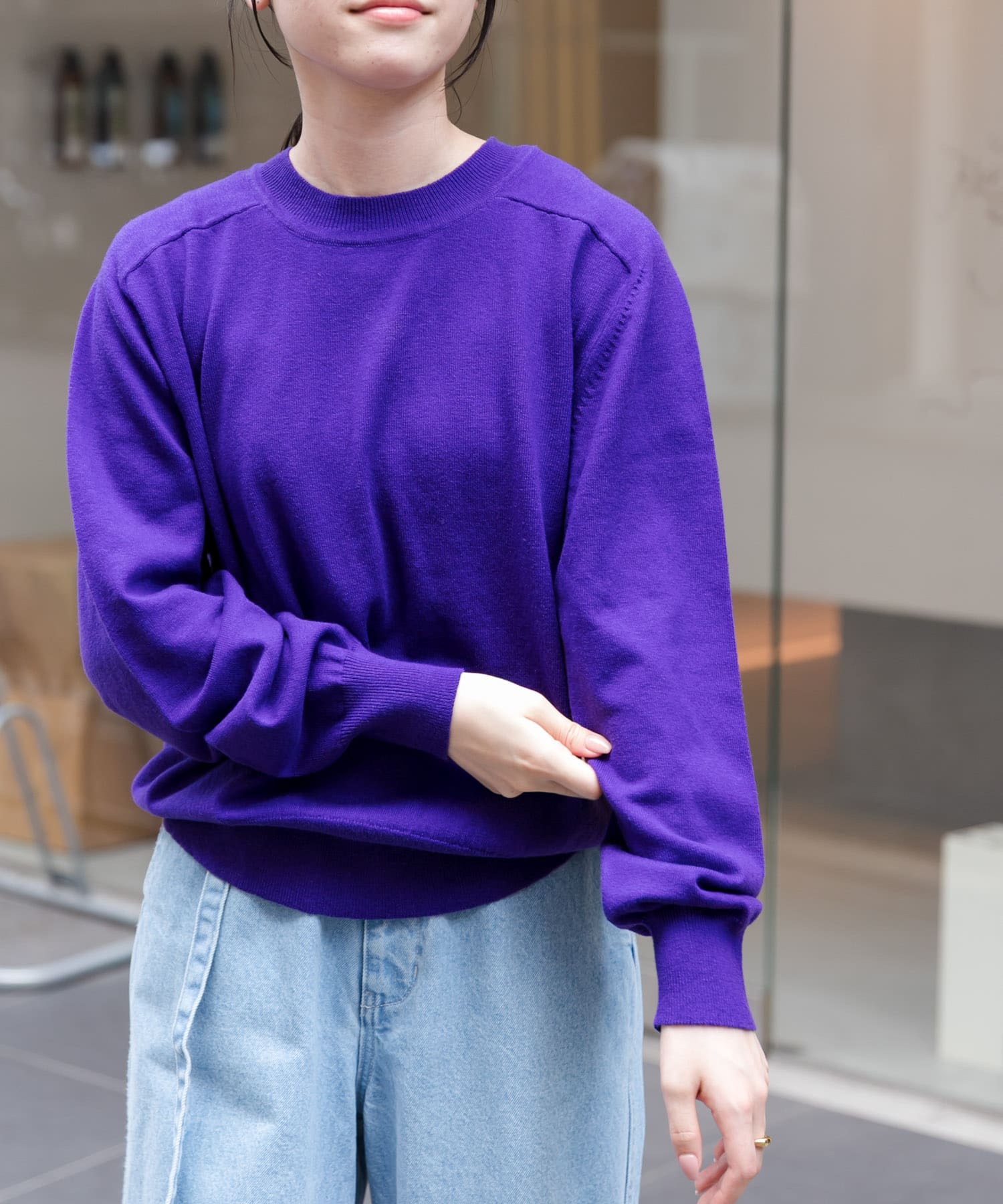 FORK&SPOON　コットンウールクルーネックニット