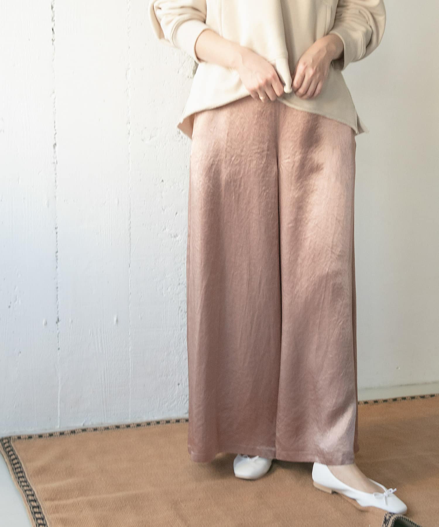 thint　クラッシュサテンサロペット PINK BEIGE one
