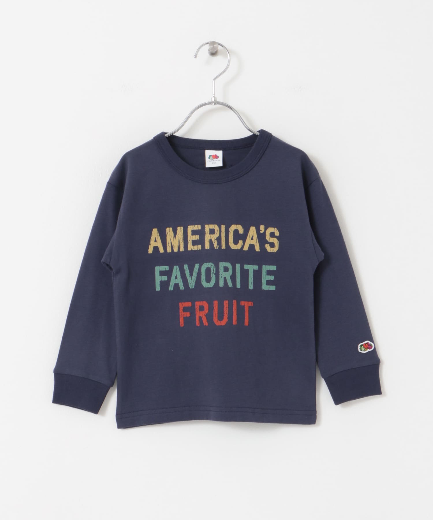 FRUIT OF THE LOOM　フロッキープリント長袖Tシャツ(KIDS) NAVY 110