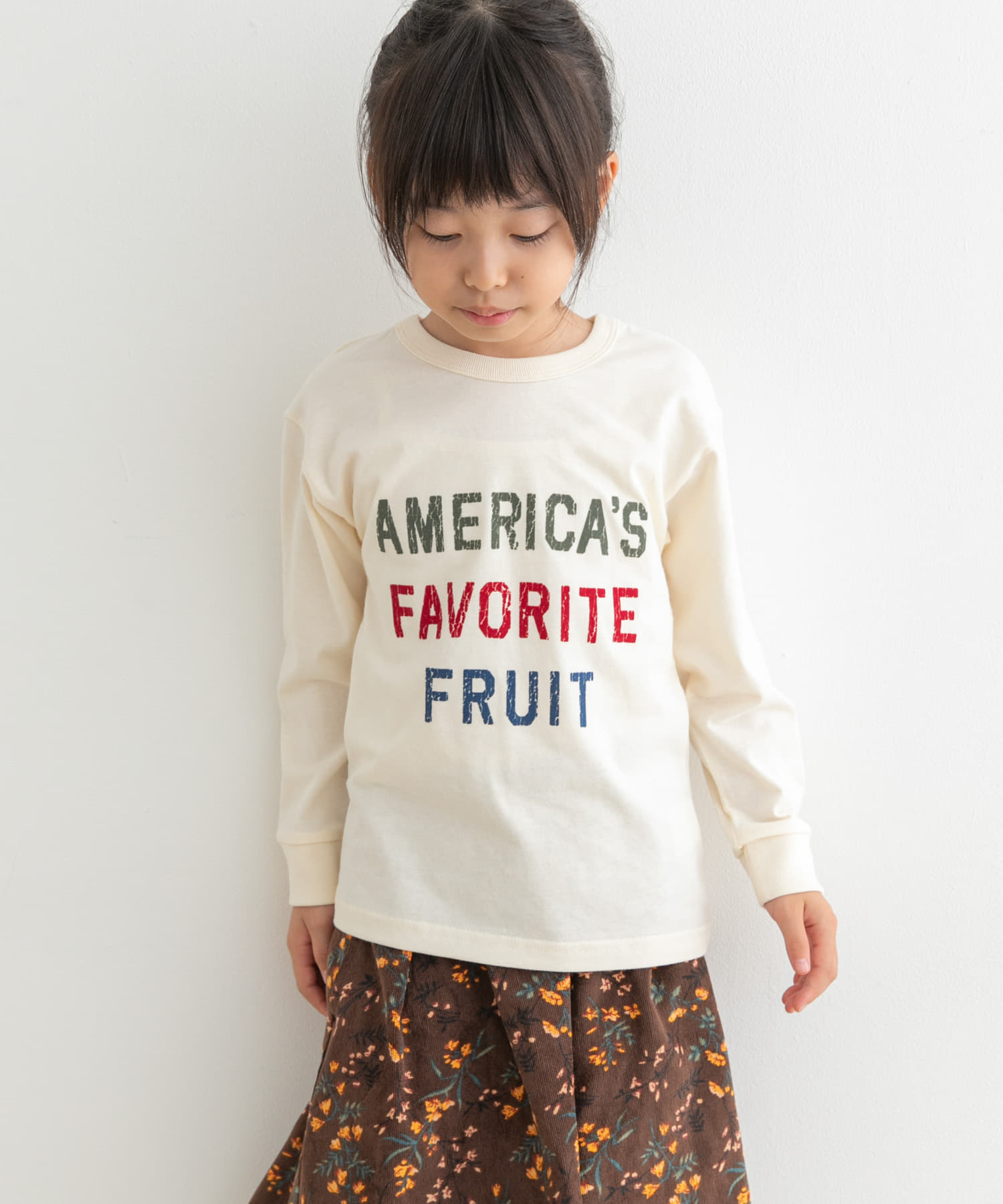 FRUIT OF THE LOOM　フロッキープリント長袖Tシャツ(KIDS)