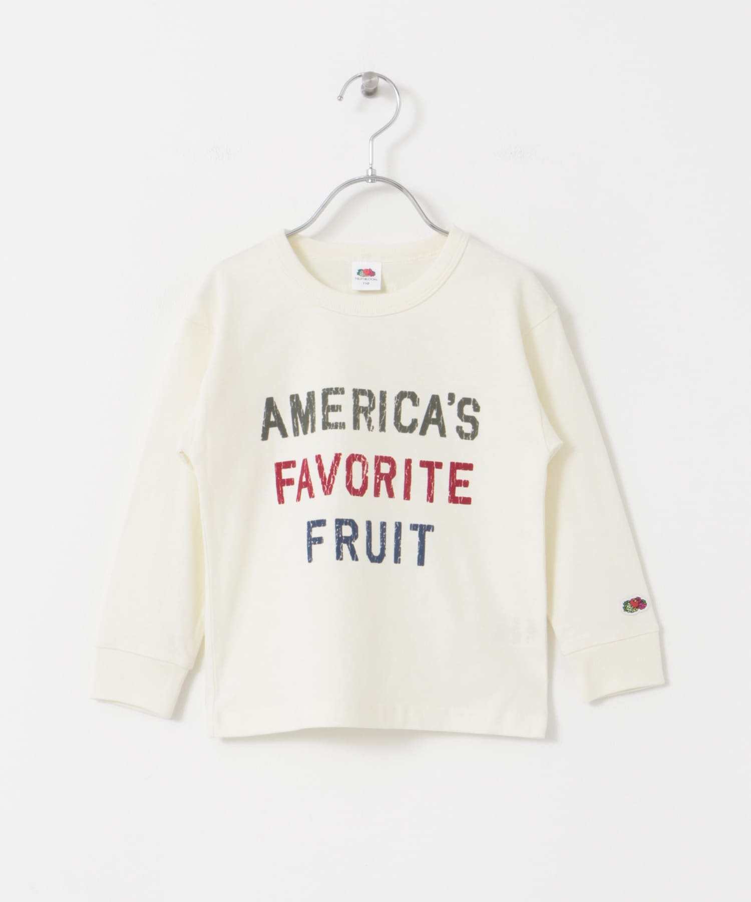 FRUIT OF THE LOOM　フロッキープリント長袖Tシャツ(KIDS) IVORY 110