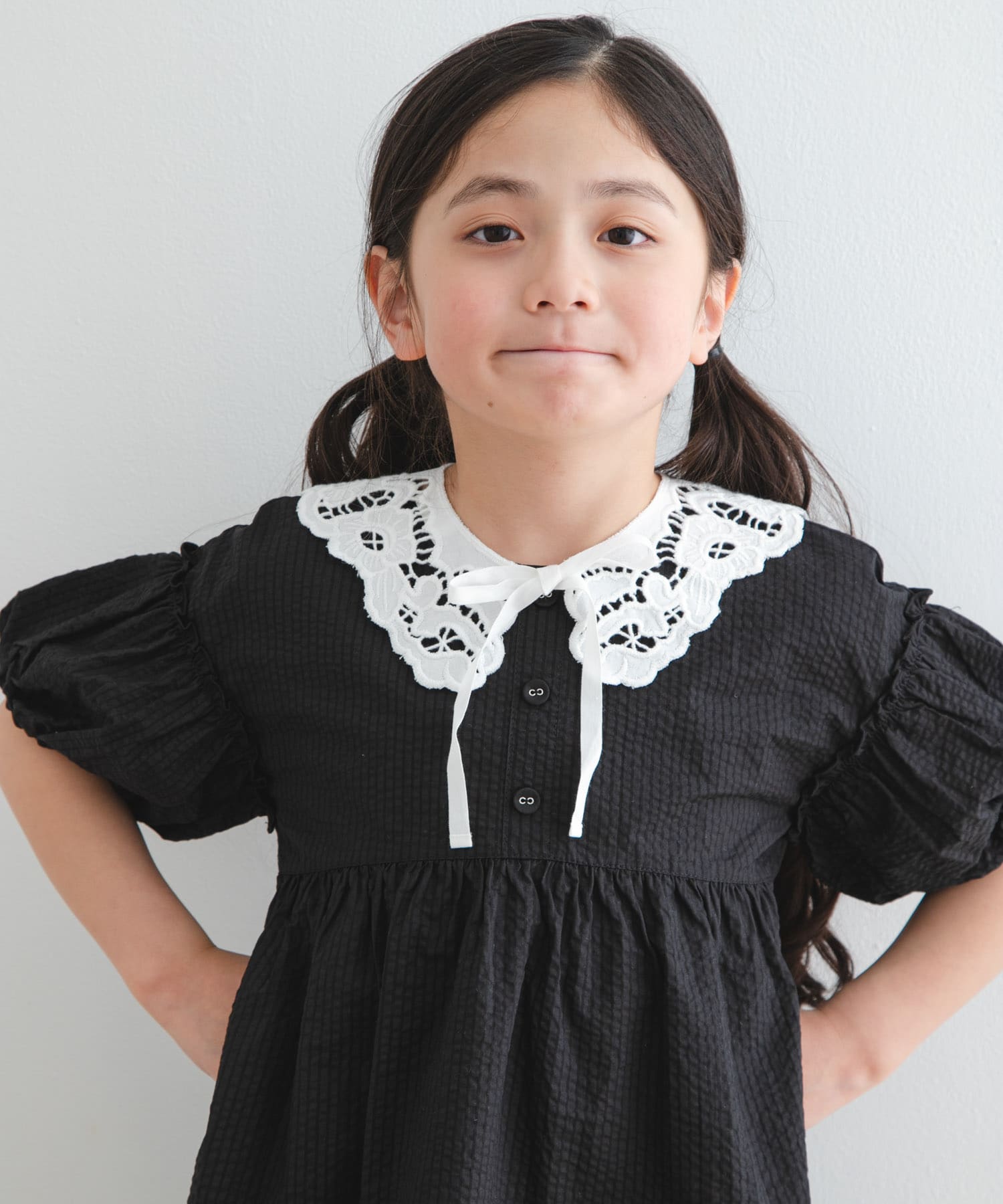 ジュース　Pure white lace collar crew white FREE