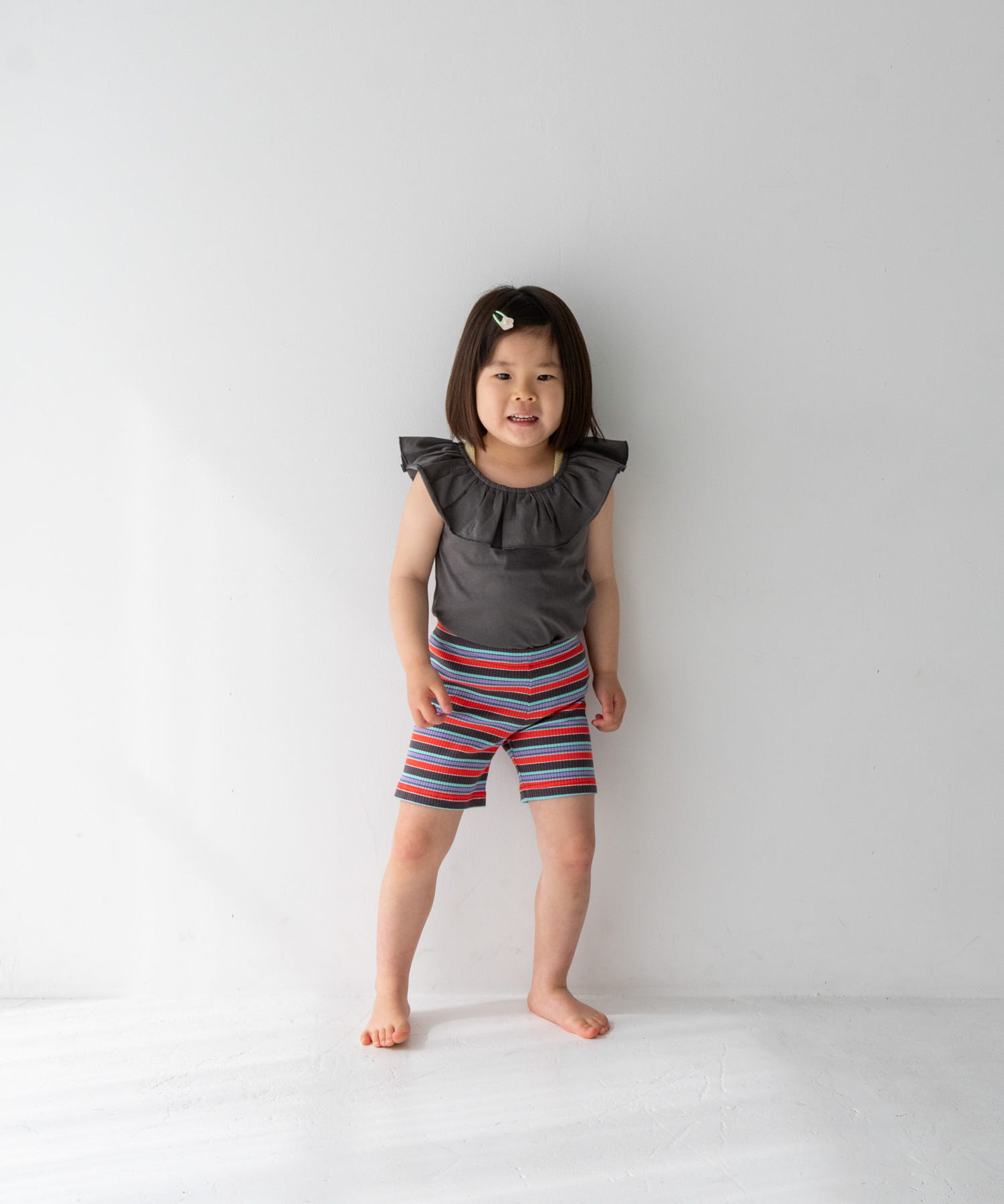 Pippi+Lotta　Multi stripe shorts(KIDS) Black M