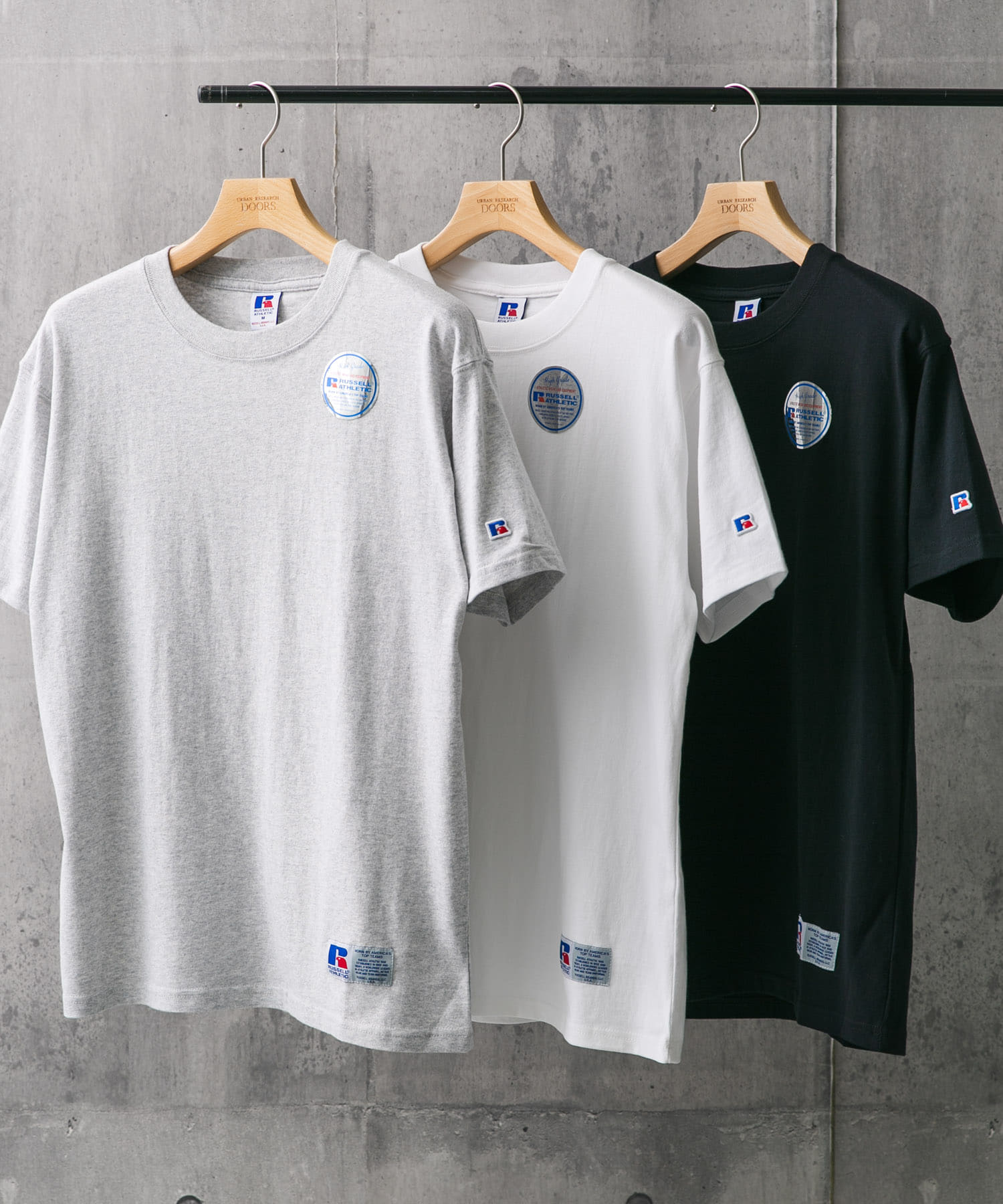 『別注』RUSSELL ATHLETIC×DOORS　USA Cotton Basic Tee ASH L