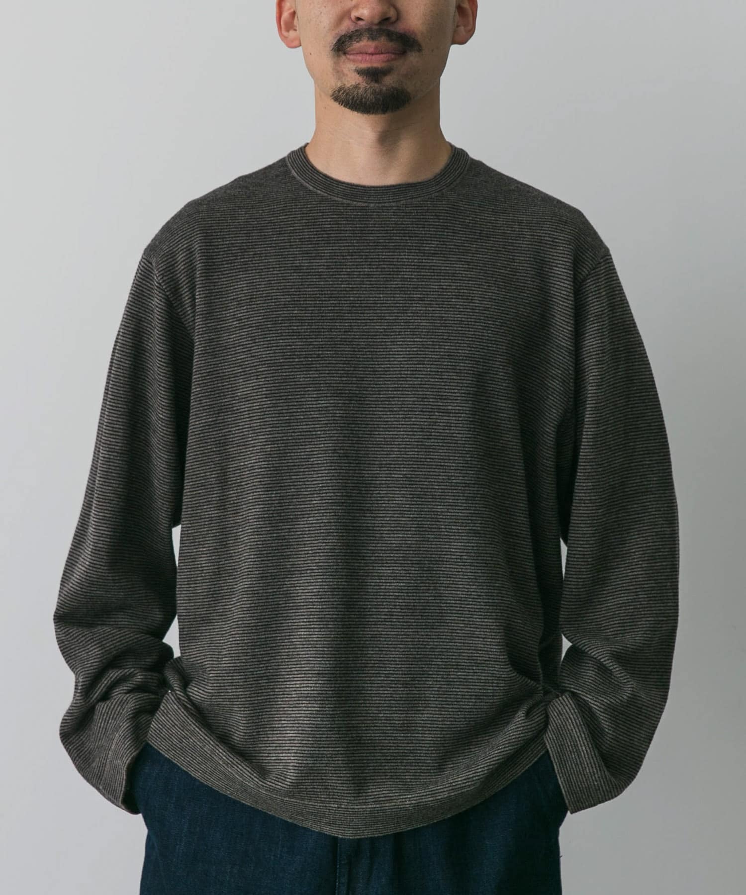 STILL BY HAND 14G striped sweater(46 MOCHAxBLK): トップス｜URBAN