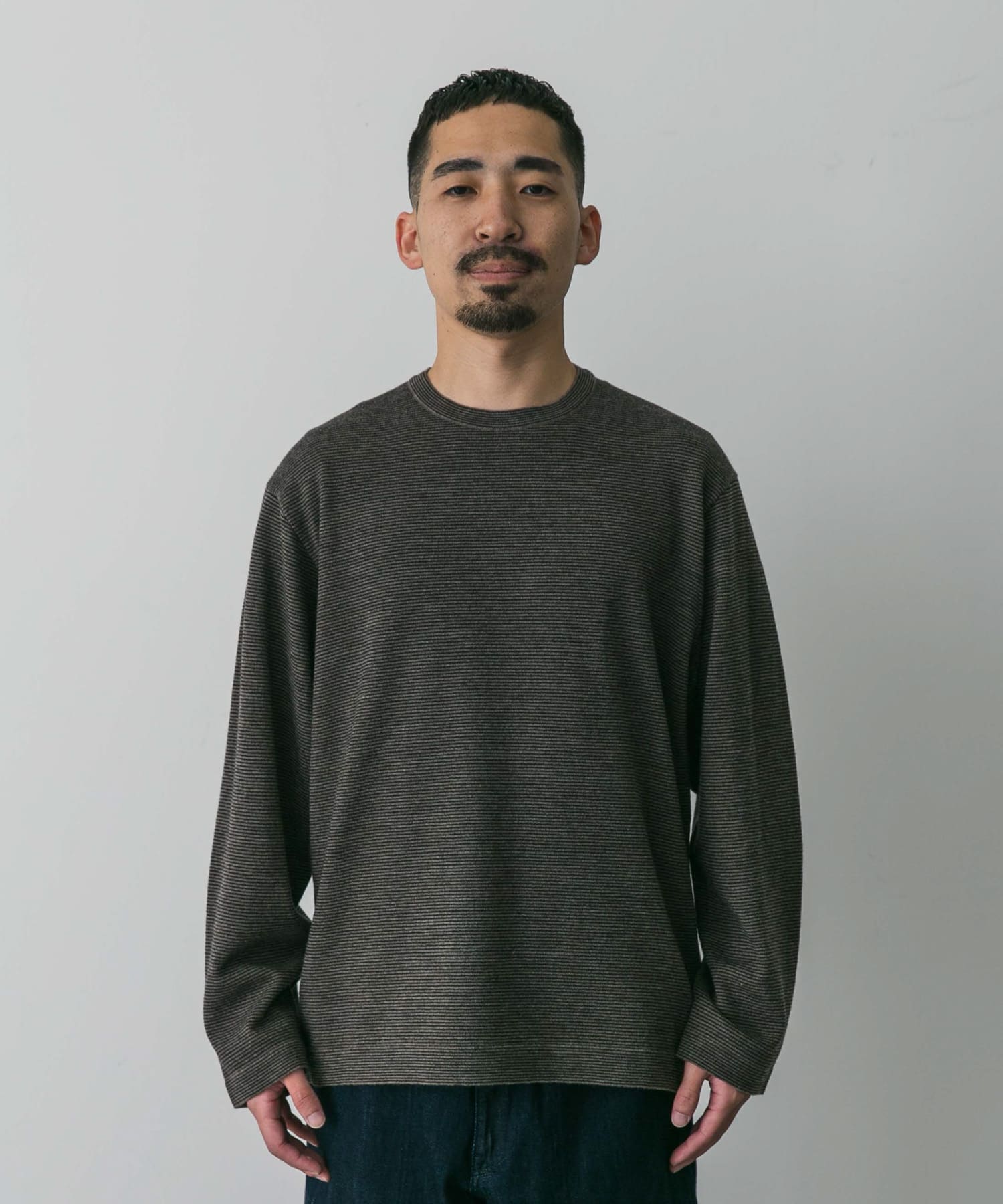 STILL BY HAND 14G striped sweater(46 MOCHAxBLK): トップス｜URBAN