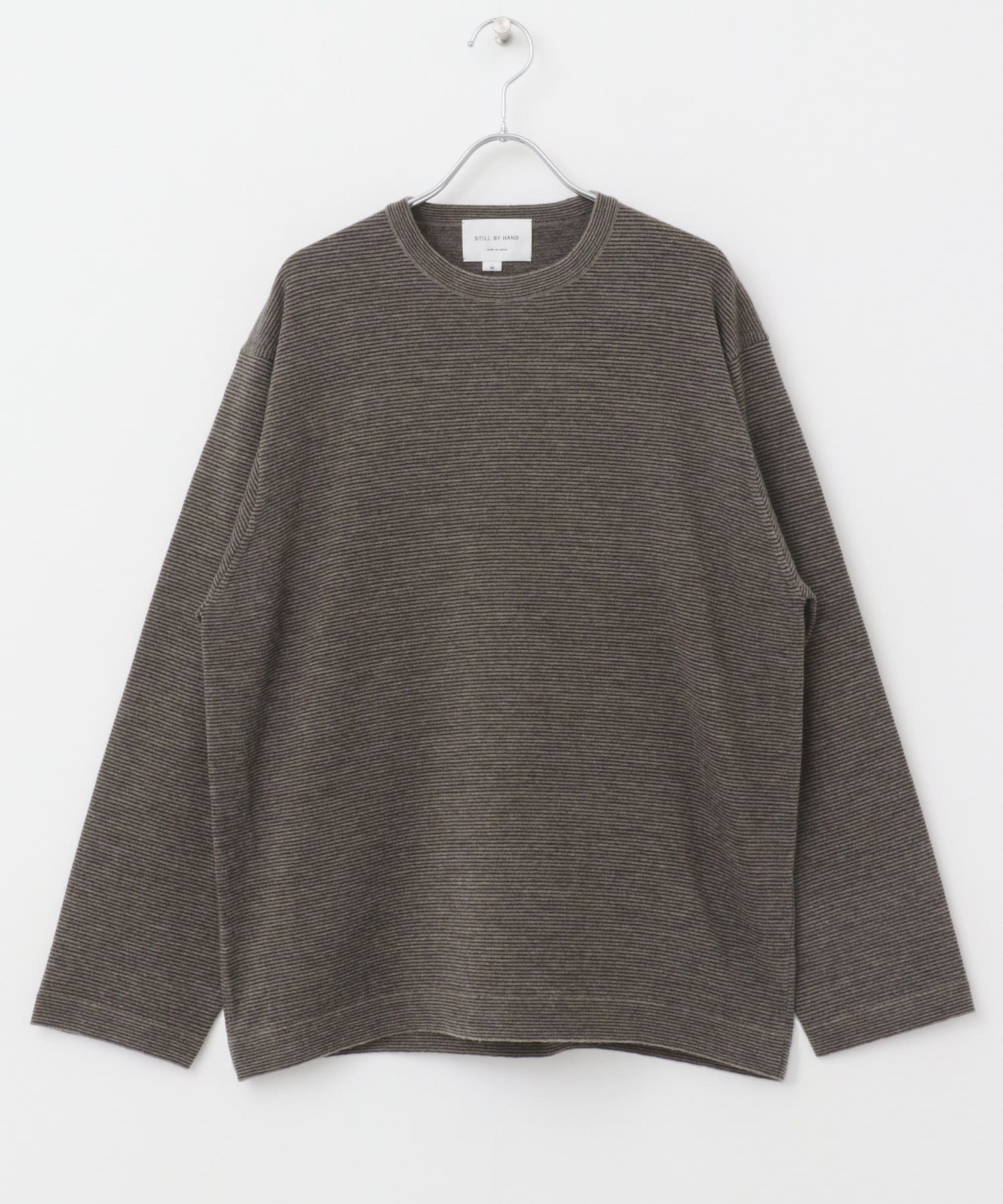 STILL BY HAND　14G striped sweater MOCHAxBLK 46