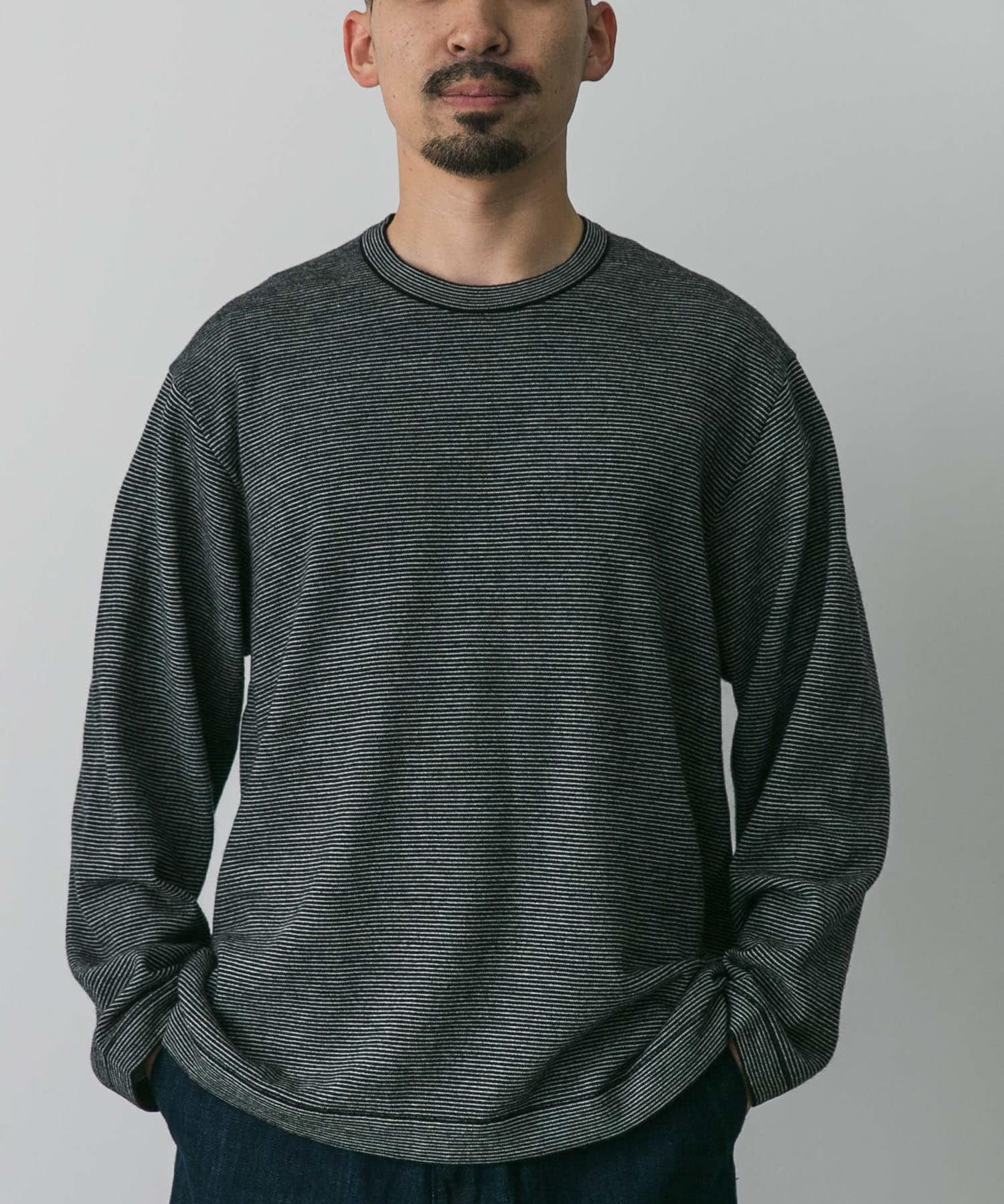 STILL BY HAND 14G striped sweater(46 MOCHAxBLK): トップス｜URBAN