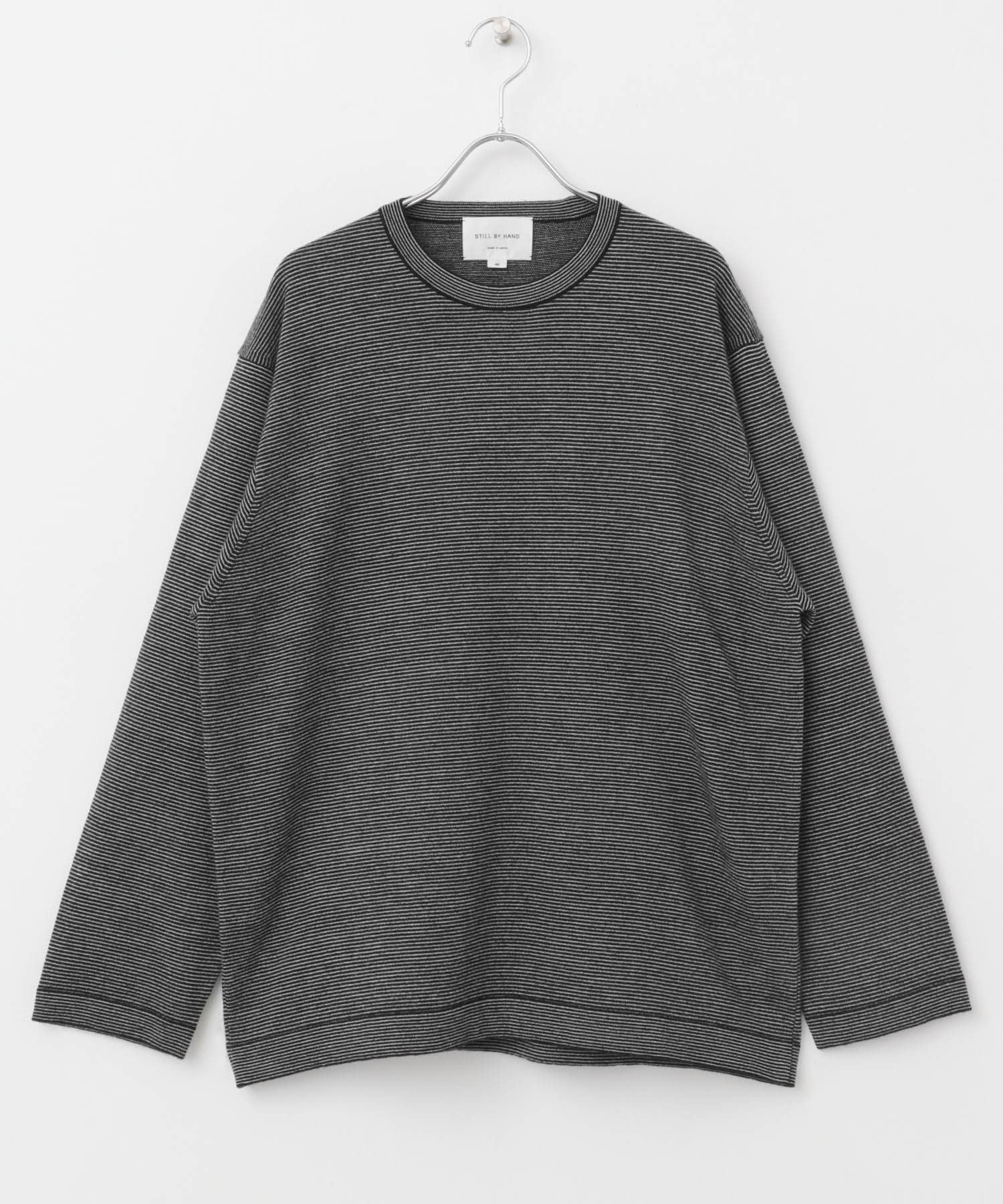 STILL BY HAND　14G striped sweater BLKxWHT 46