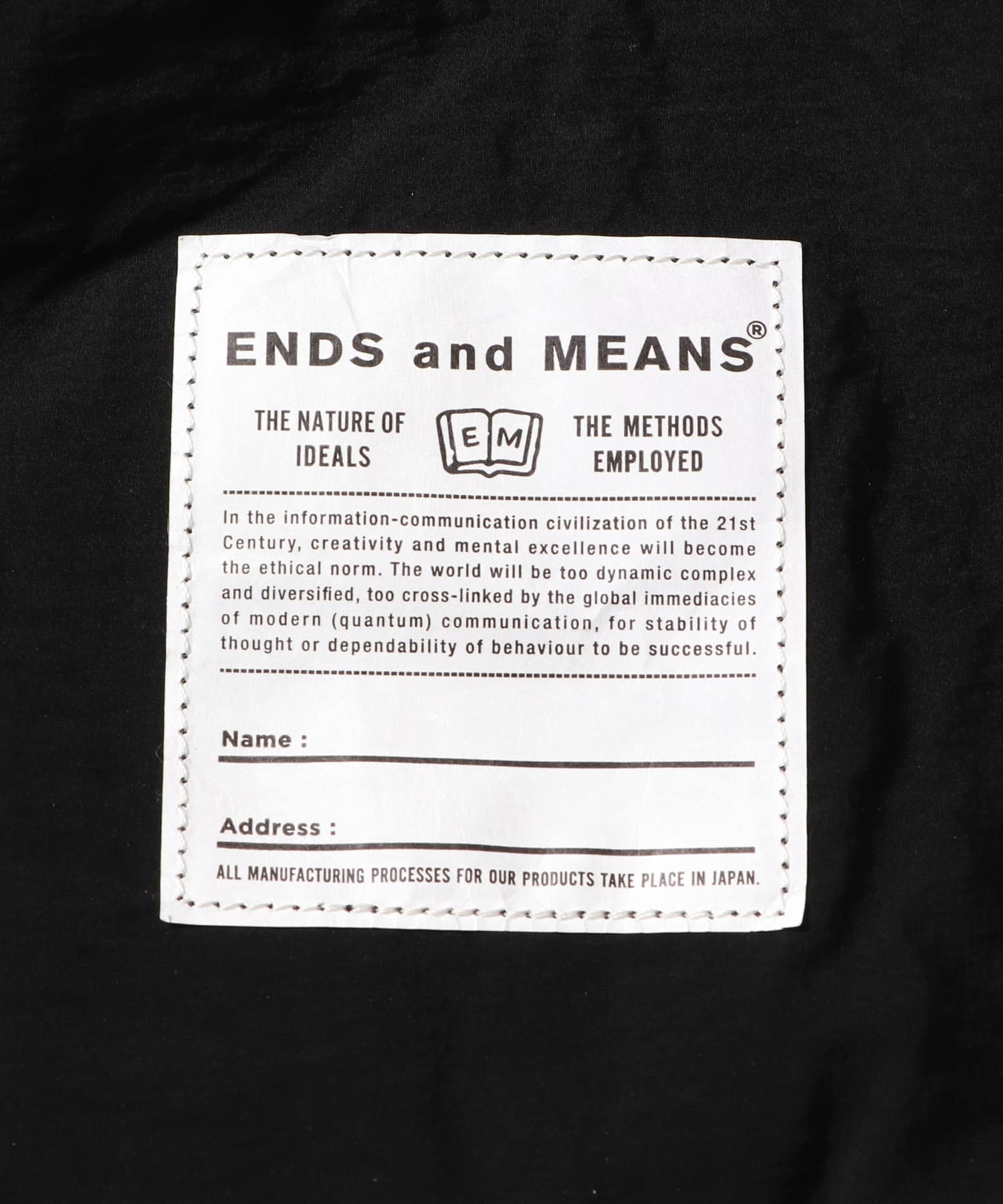 ENDS and MEANS　Packable Back Pack True Black FREE